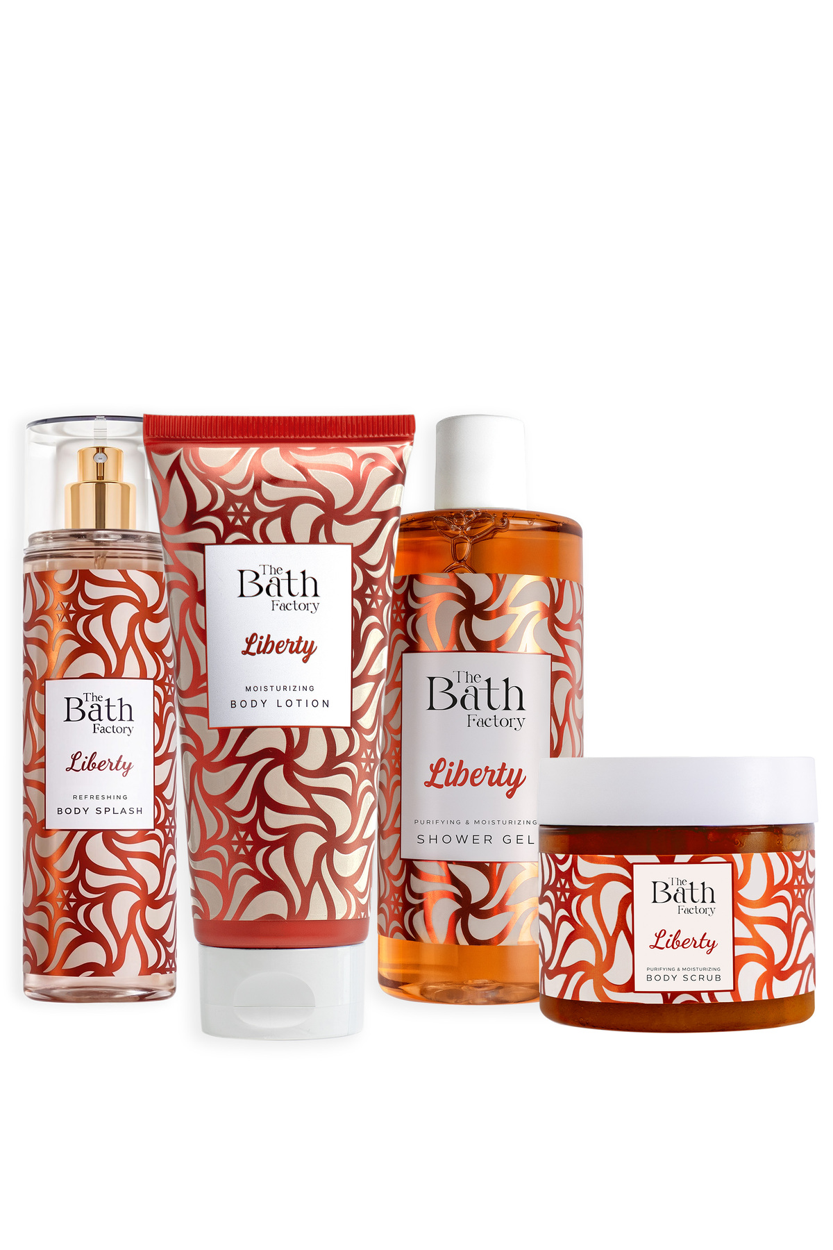 THE BATH FACTORY Liberty Duş Jeli + Vücut Spreyi + Vücut Losyonu + Vücut Peelingi