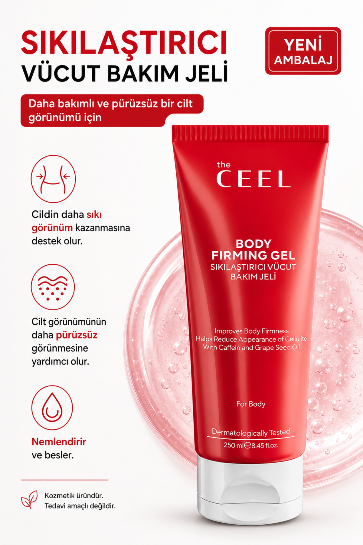 The Ceel Sıkılaştırıcı Vücut Bakım Jeli | Kafein, Üzüm Çekirdeği Yağı, Vitamin E 250 ml - Görsel 3