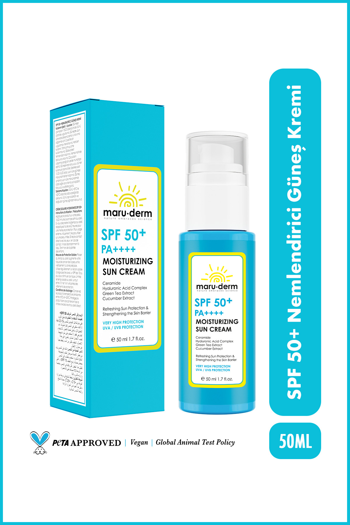 Maru.Derm Nemlendirici Güneş Kremi SPF 50+ PA++++ | Yeni Nesil Kore Filtreli 50 ML