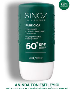 Sinoz Pure Cica Tiger Grass Anında Ton Eşitleyici Onarıcı Nemlendirici SPF50+ Sıvı Yüz Güneş Kremi PA++++ (Koyu Tenler İçin)