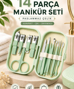 TEMBAY Çantalı Manikür Pedikür Seti 14 Parça El Ayak Tırnak Bakımı Tırnak Makası Profesyonel Full Set