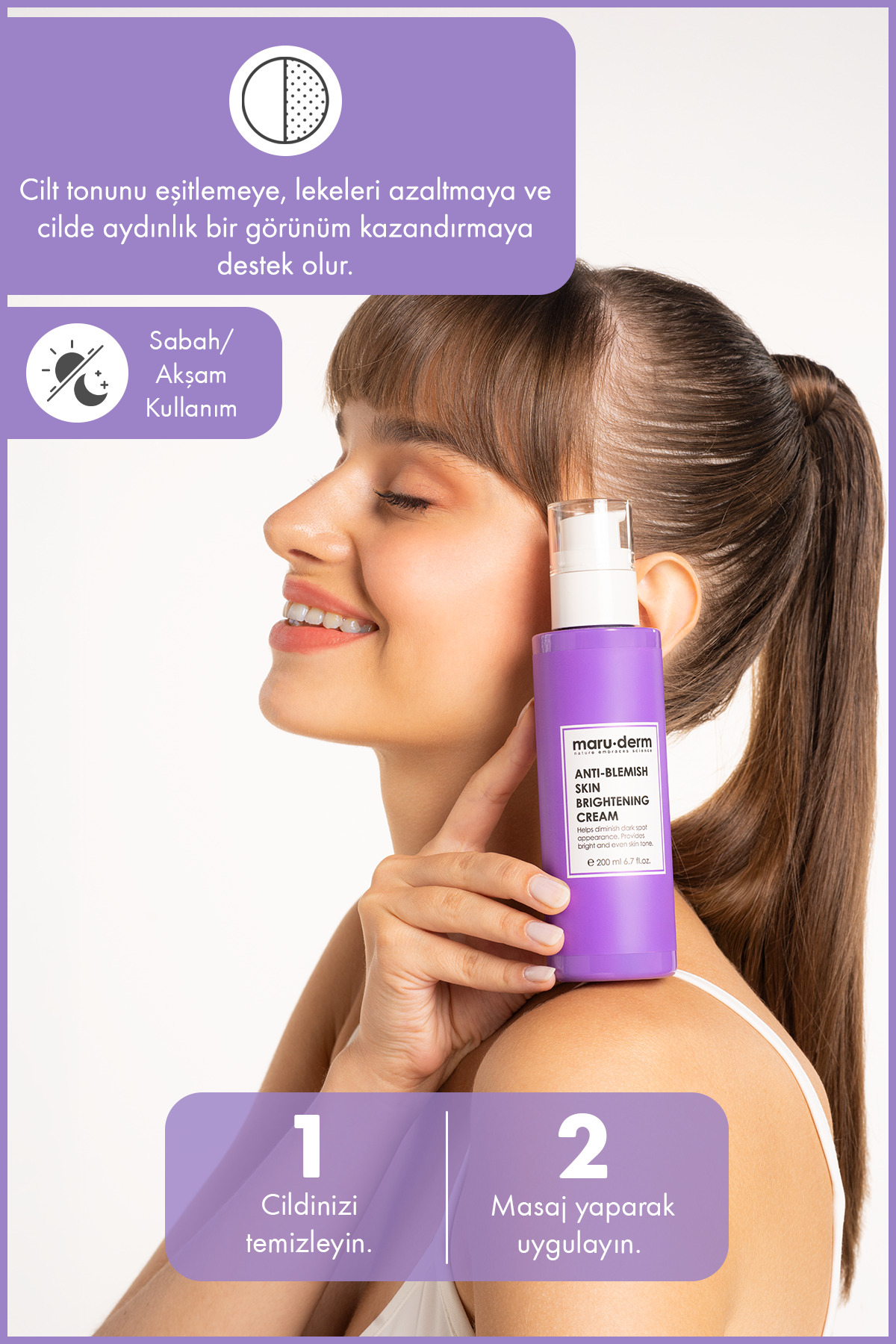 Maru.Derm Leke Karşıtı Cilt Beyazlatıcı Yüz Bakım Kremi 200 ML - Görsel 3