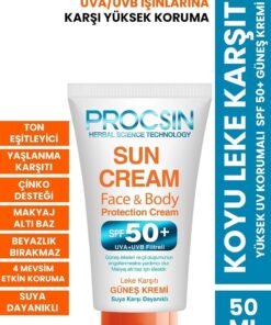 PROCSIN Yüksek Uv Korumalı Koyu Leke Önleyici Spf 50 Güneş Kremi 50 ml