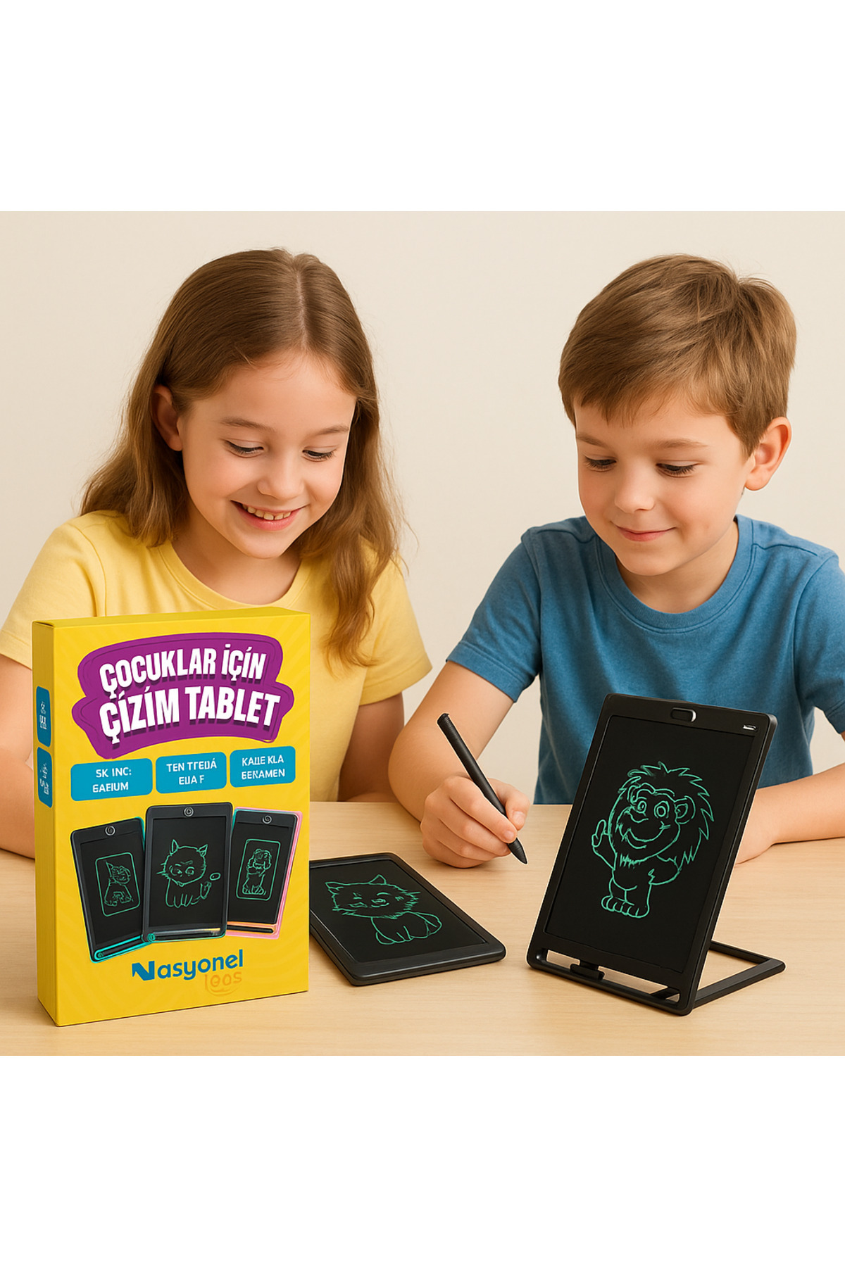 NASYONEL TOYS Digital Çocuk Yazı Çizim Tableti Lcd 8.5 Inc Ekranlı Ve Bilgisayar Kalemli