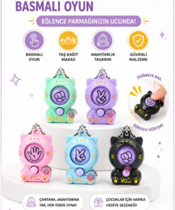 OYUNKAFASI Taş Kağıt Makas Basmalı Mini Oyun Süs Karışık Renk 1 Adet (Mavi-Mint-Lila-Pembe-Siyah)