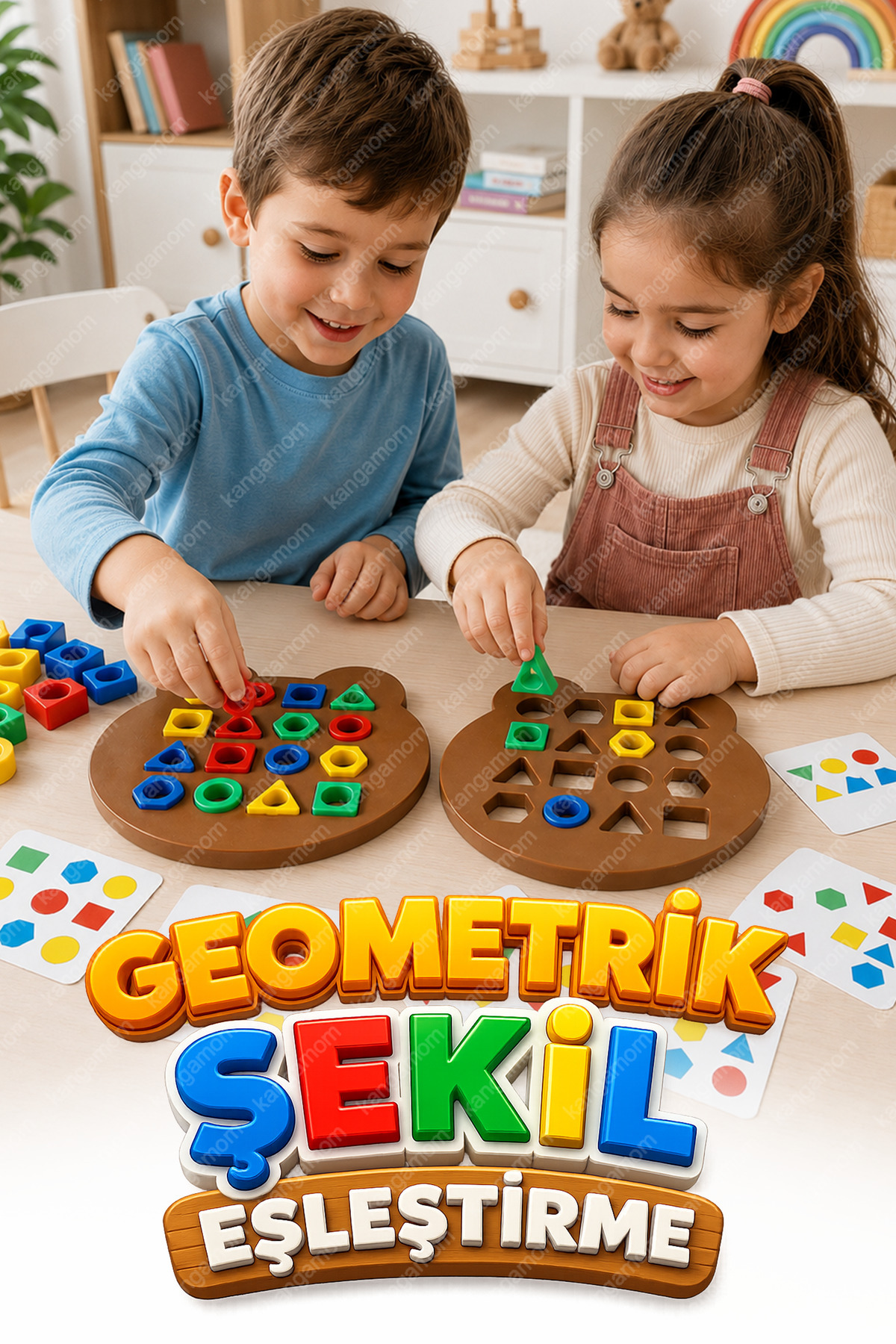 M&H 42 Parça Ayıcık Geometrik Şekil Eşleştirme Oyunu - 16 Görevli Eğitici ve Öğretici Zeka Oyunu