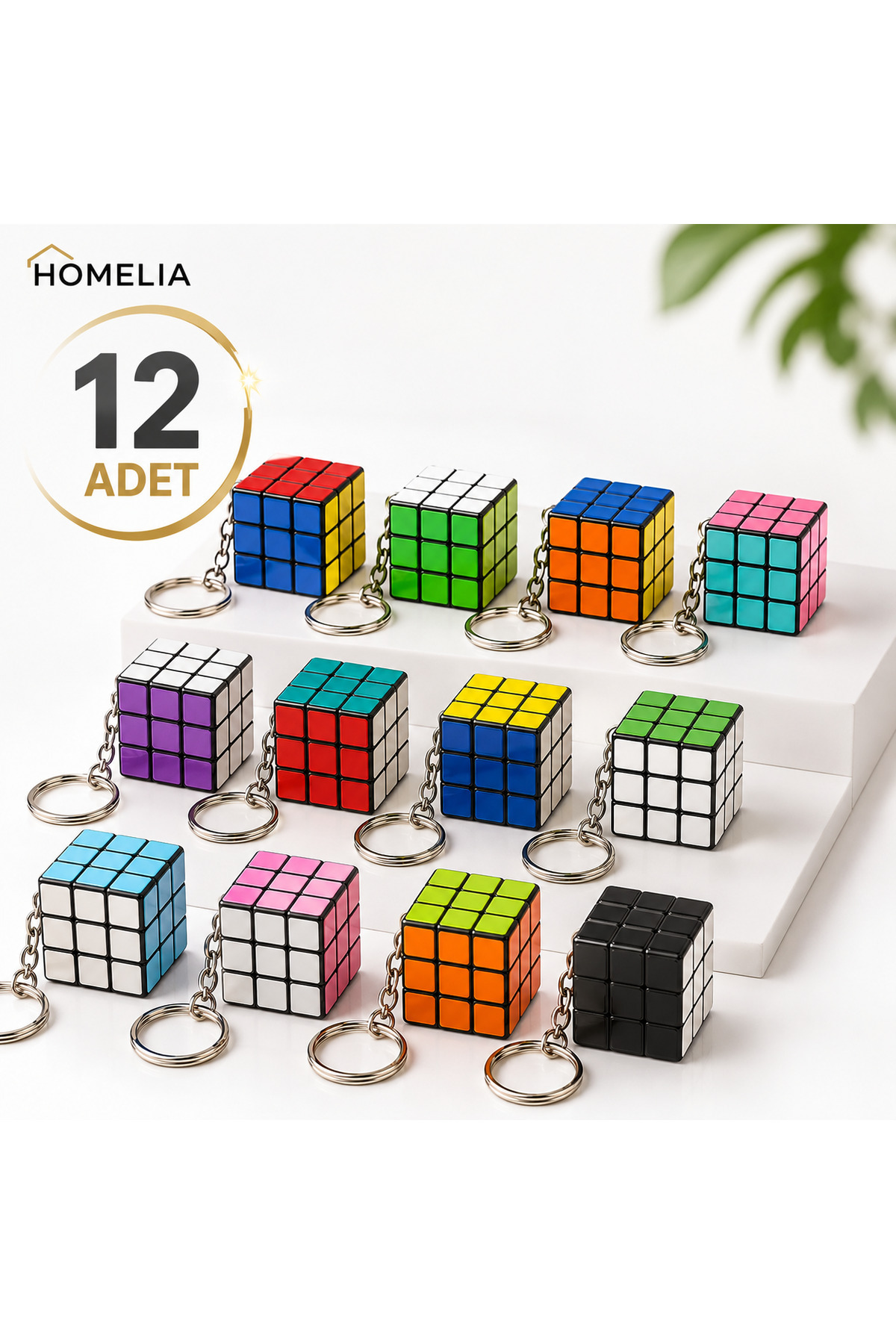 HOMELIA 12 Adet Mini Rubik Zeka Küpü Anahtarlık 3x3 Sabır Küpü Seti Eğitici Oyuncak