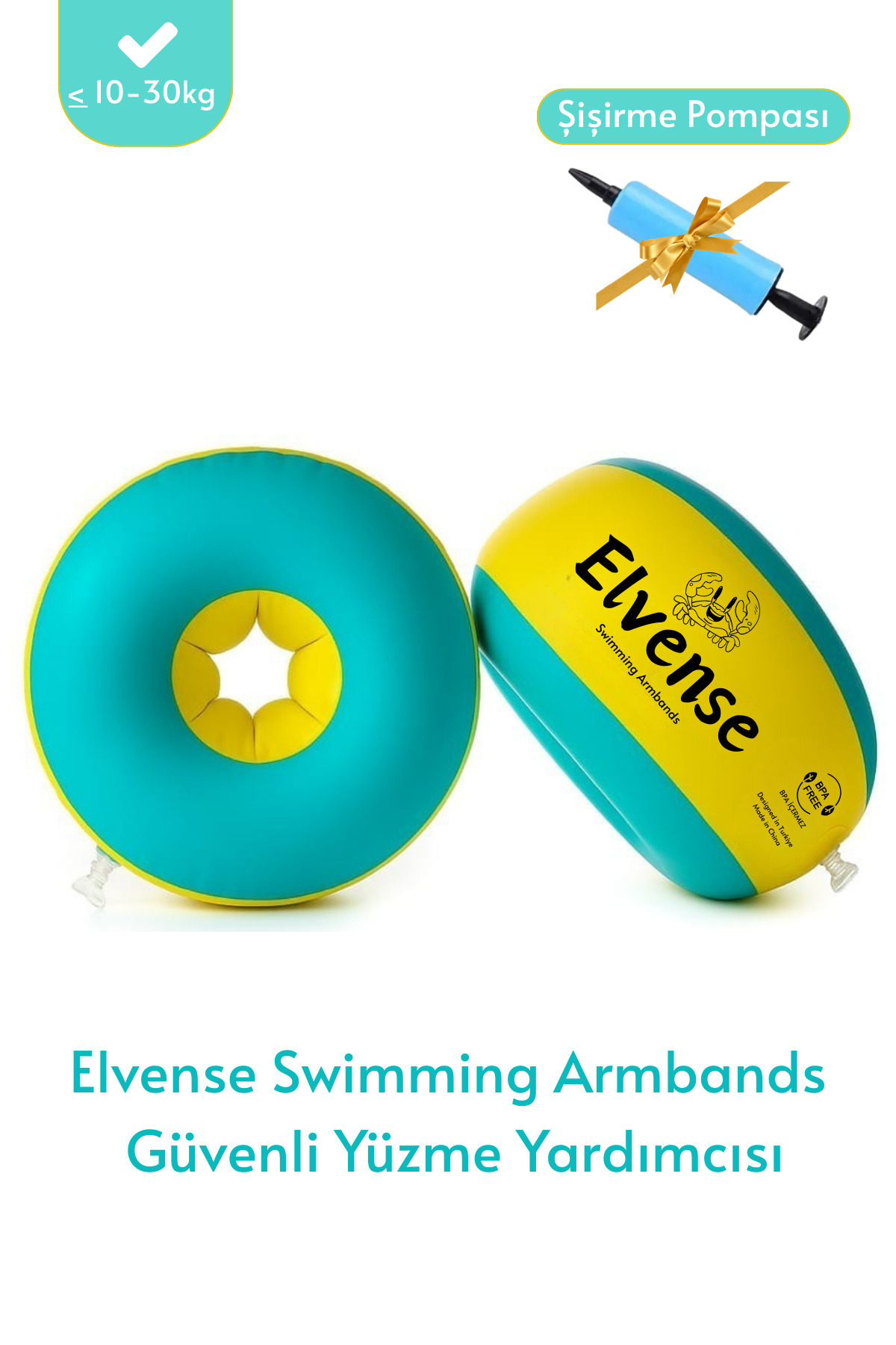 ELVENSE Çocuk Yüzme Kolluğu Seti (10-30 kg) – Pompalı + Taşıma Çantalı