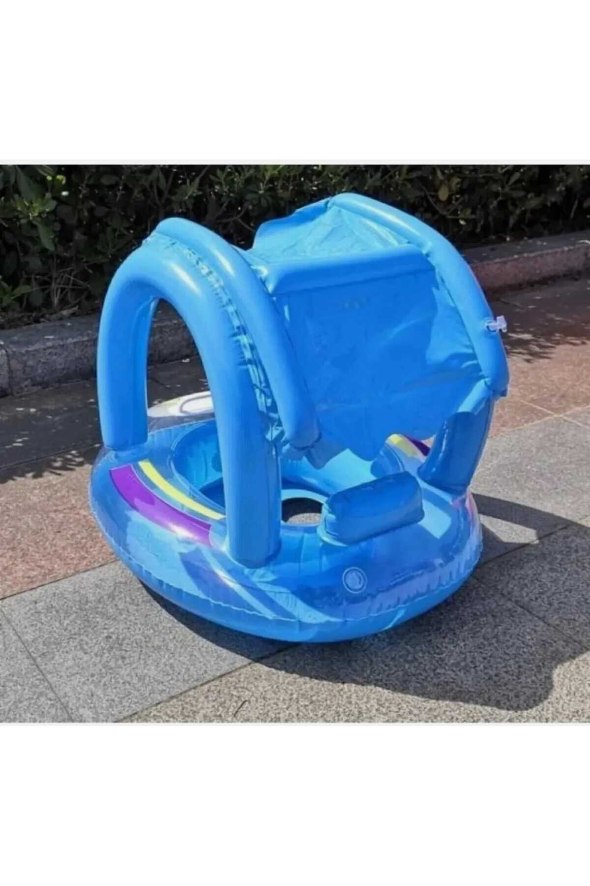 dekan toys Gölgelikli Bebek Botu, Bebek Simidi, Güneşten Koruyucu, Mavi