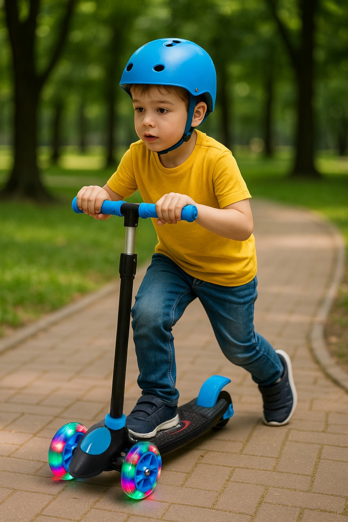 BRN Oyuncak Kız Erkek Frenli Denge Led Işıklı 3 Üç Tekerlekli Yükseklik Ayarlı Magic Çocuk Scooter