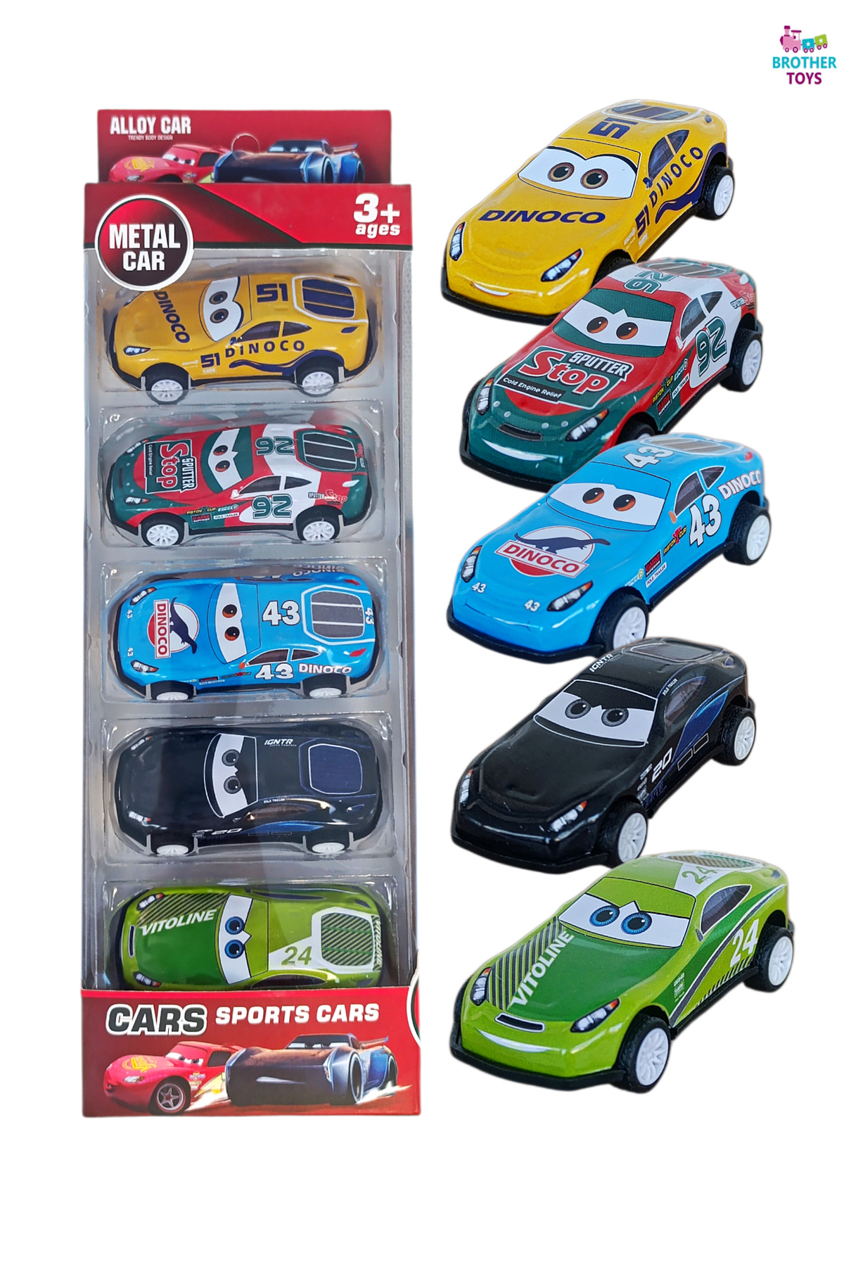 Brother Toys Cars Şimşek Mcqueen 5'li Metal Sürtmeli Araba Seti Sally Doc Hudson