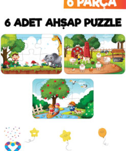 esatoys 6 Parçalı Montessori Ahşap Puzzle Seti – 2‑3 Yaş Eğitsel Oyun - Görsel 3