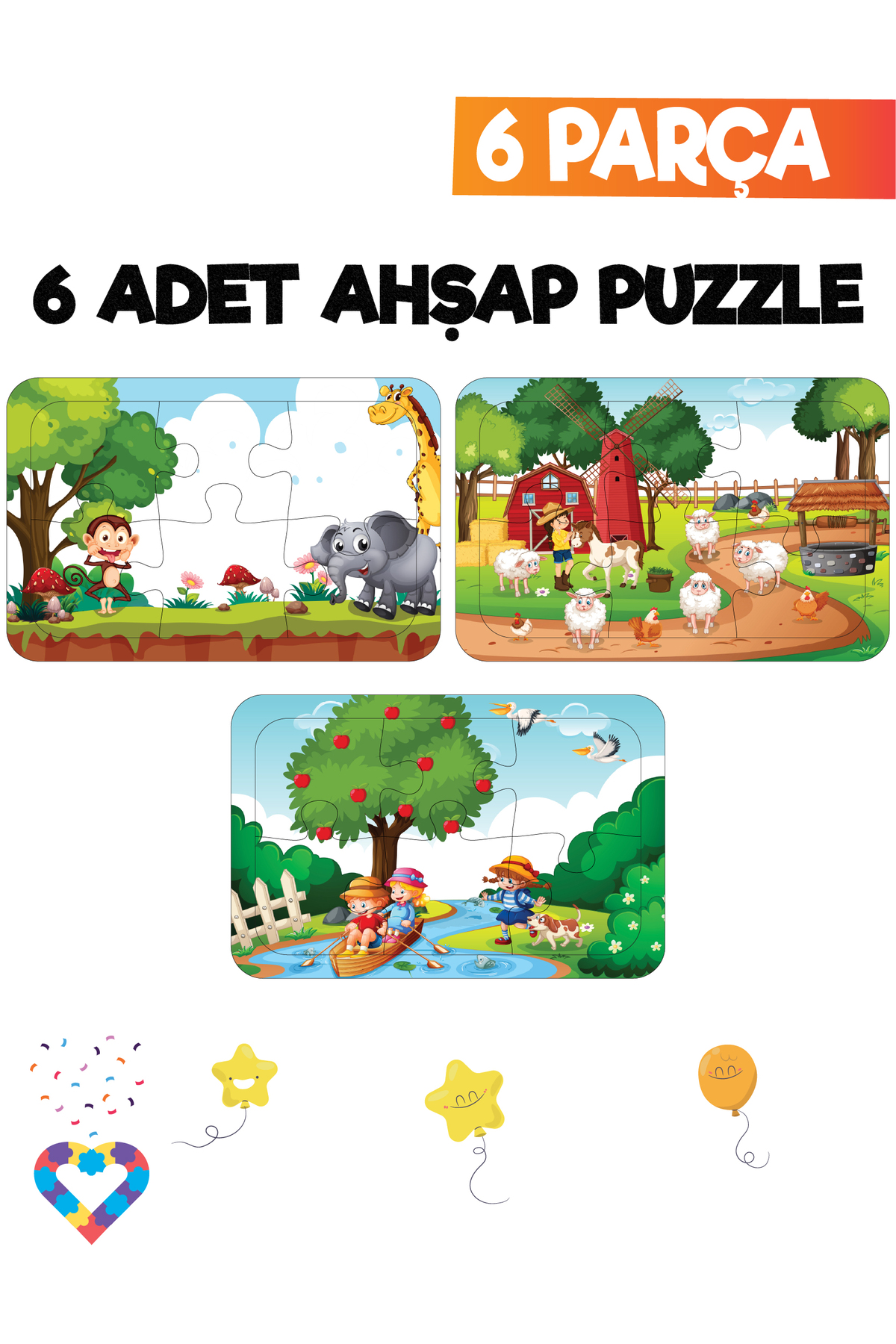 esatoys 6 Parçalı Montessori Ahşap Puzzle Seti – 2‑3 Yaş Eğitsel Oyun - Görsel 3