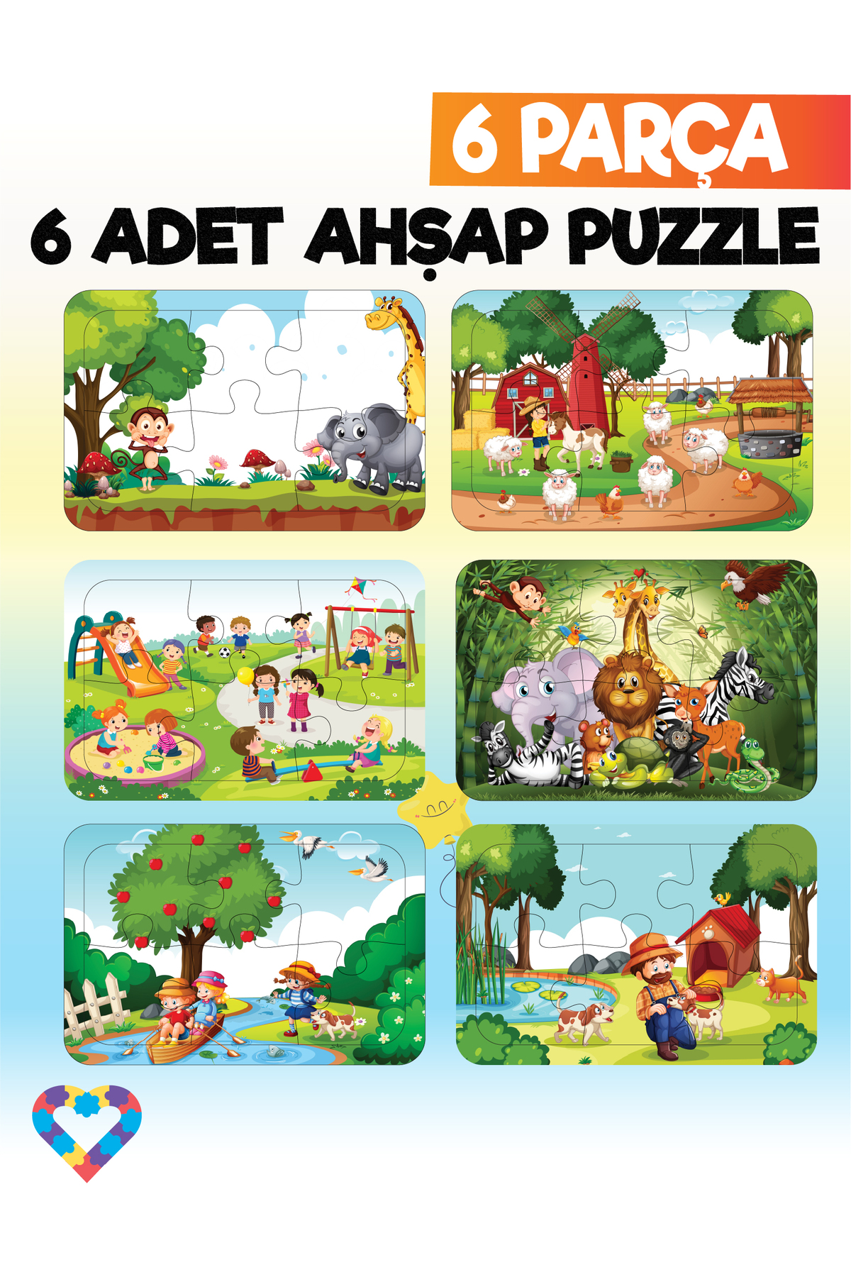 esatoys 6 Parçalı Montessori Ahşap Puzzle Seti – 2‑3 Yaş Eğitsel Oyun
