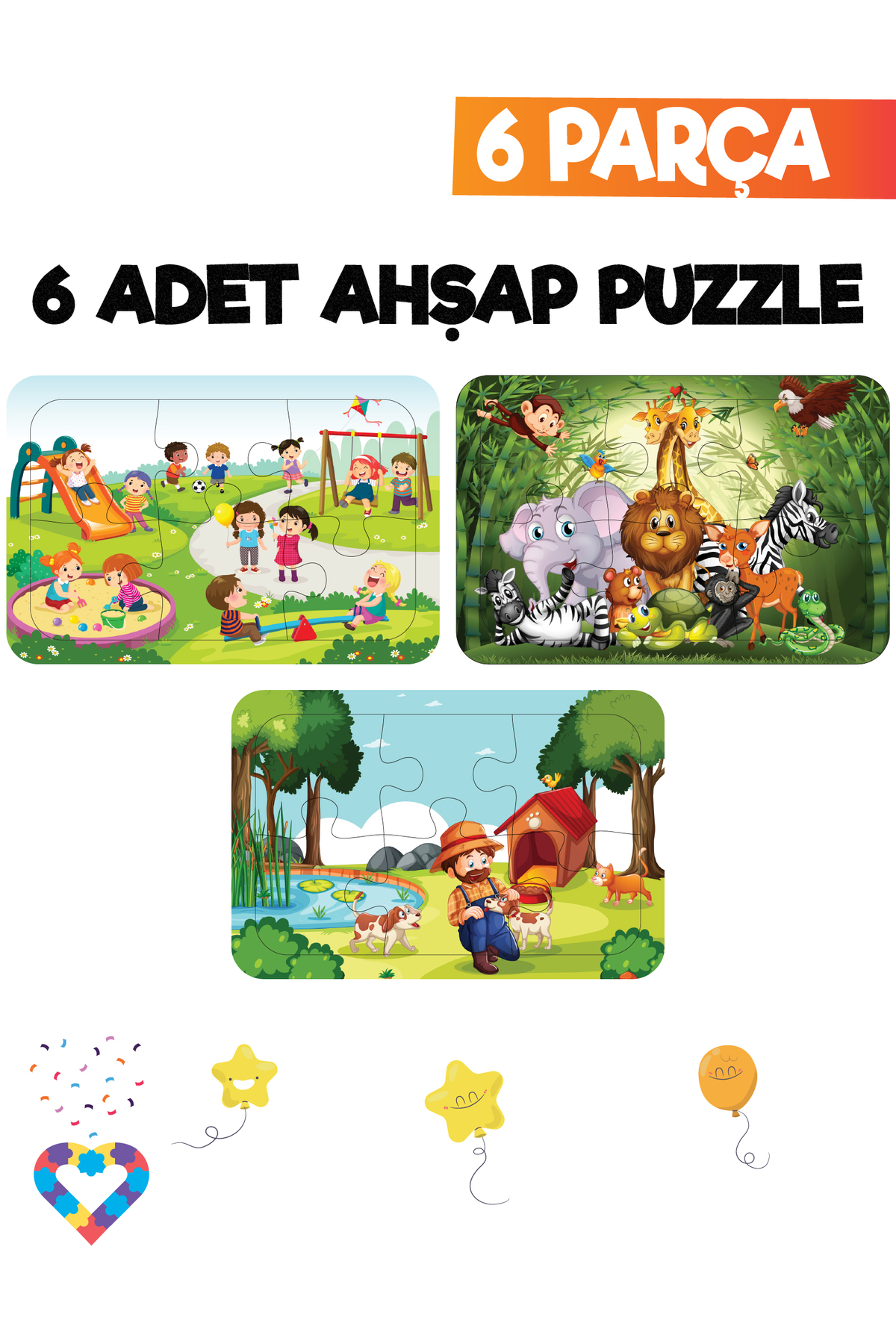 esatoys 6 Parçalı Montessori Ahşap Puzzle Seti – 2‑3 Yaş Eğitsel Oyun - Görsel 2