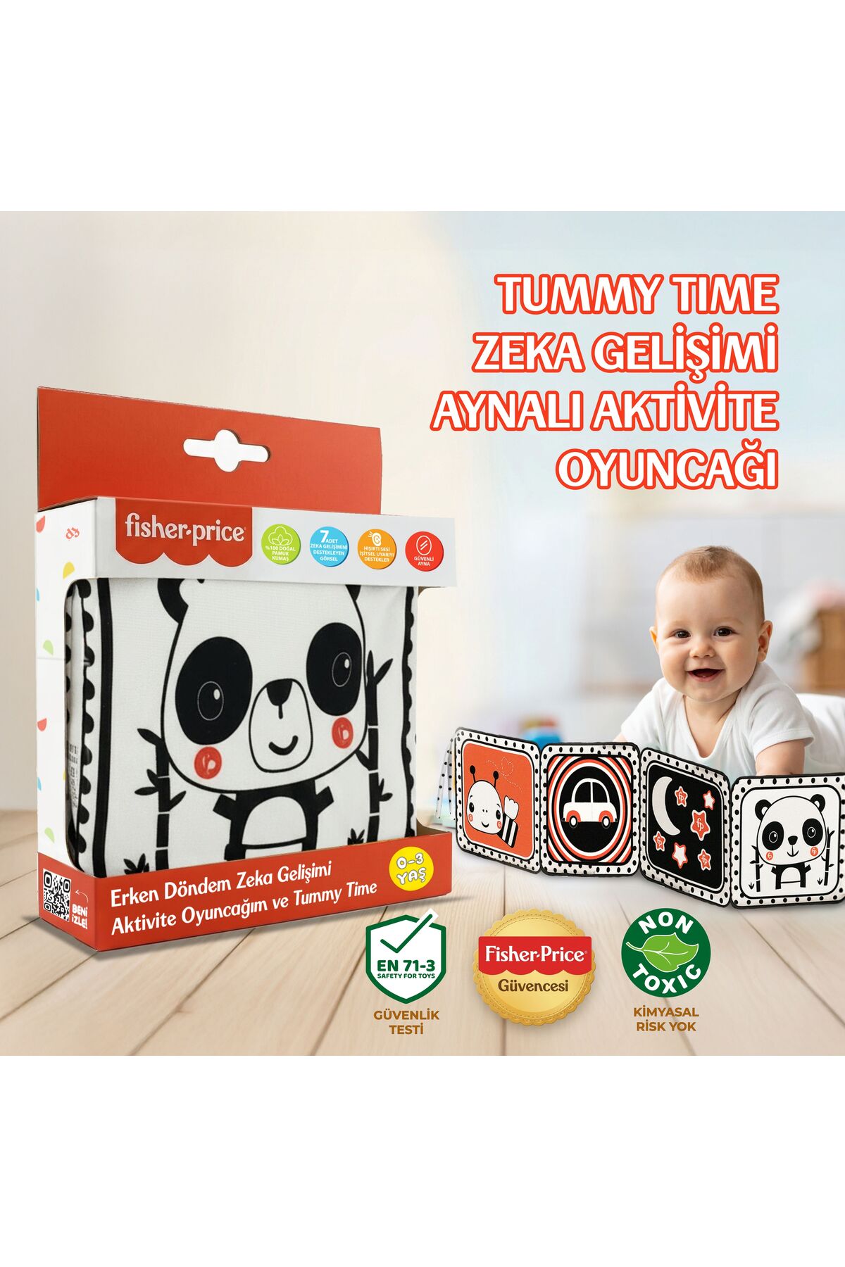Fisher Price Bebek Aktivite Kitabı Aynalı – Tummy Time Oyuncağı, Montesorri Duyusal ve Görsel Gelişim 0-3 Yaş