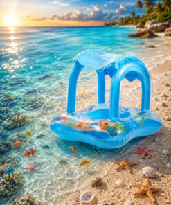 dekan toys Gölgelikli Bebek Deniz Simidi Oturaklı Baby Float UV Korumalı Şişme Gölgelikli Simit - Görsel 2