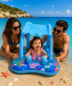 dekan toys Gölgelikli Bebek Deniz Simidi Oturaklı Baby Float UV Korumalı Şişme Gölgelikli Simit