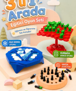 M&H 3'lü Oyun Seti - Buz Krallığı - Kurbağa Denge Oyunu - Hafıza Eşleme Oyunu - Eğitici ve Öğretici Oyun Seti