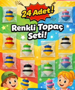 Mager 24 Adet Renkli Topaç Oyuncak Seti – Karışık Renkli, Tekli Poşetli, Yerli Üretim