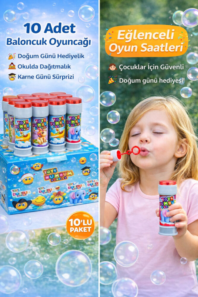 KAR TANESİ 10 Adet Baloncuk Tüpü Bubble Oyuncak – Okulda Dağıtmalık Doğum Günü ve Karne Günü Hediyelik - Görsel 2