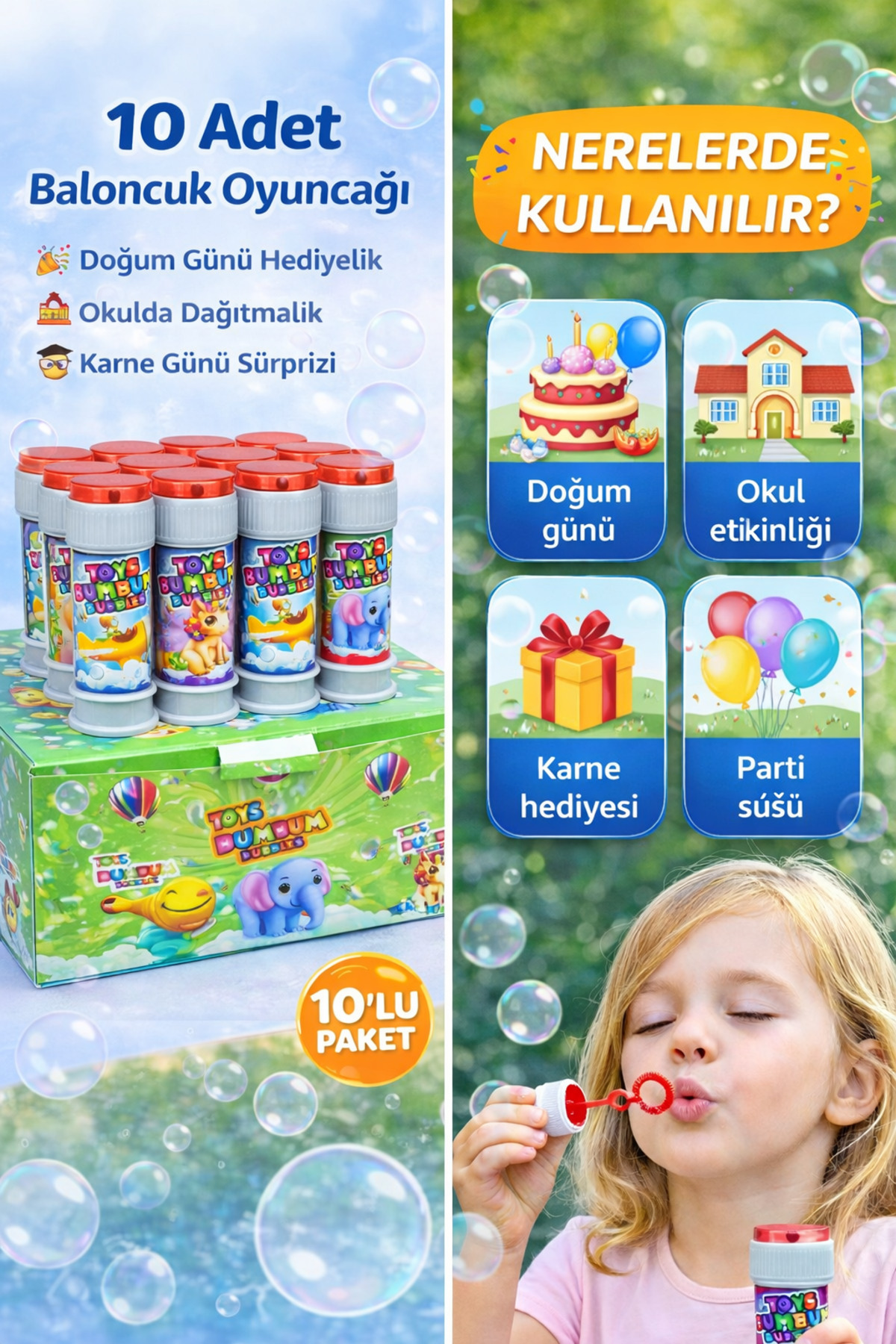 KAR TANESİ 10 Adet Baloncuk Tüpü Bubble Oyuncak – Okulda Dağıtmalık Doğum Günü ve Karne Günü Hediyelik