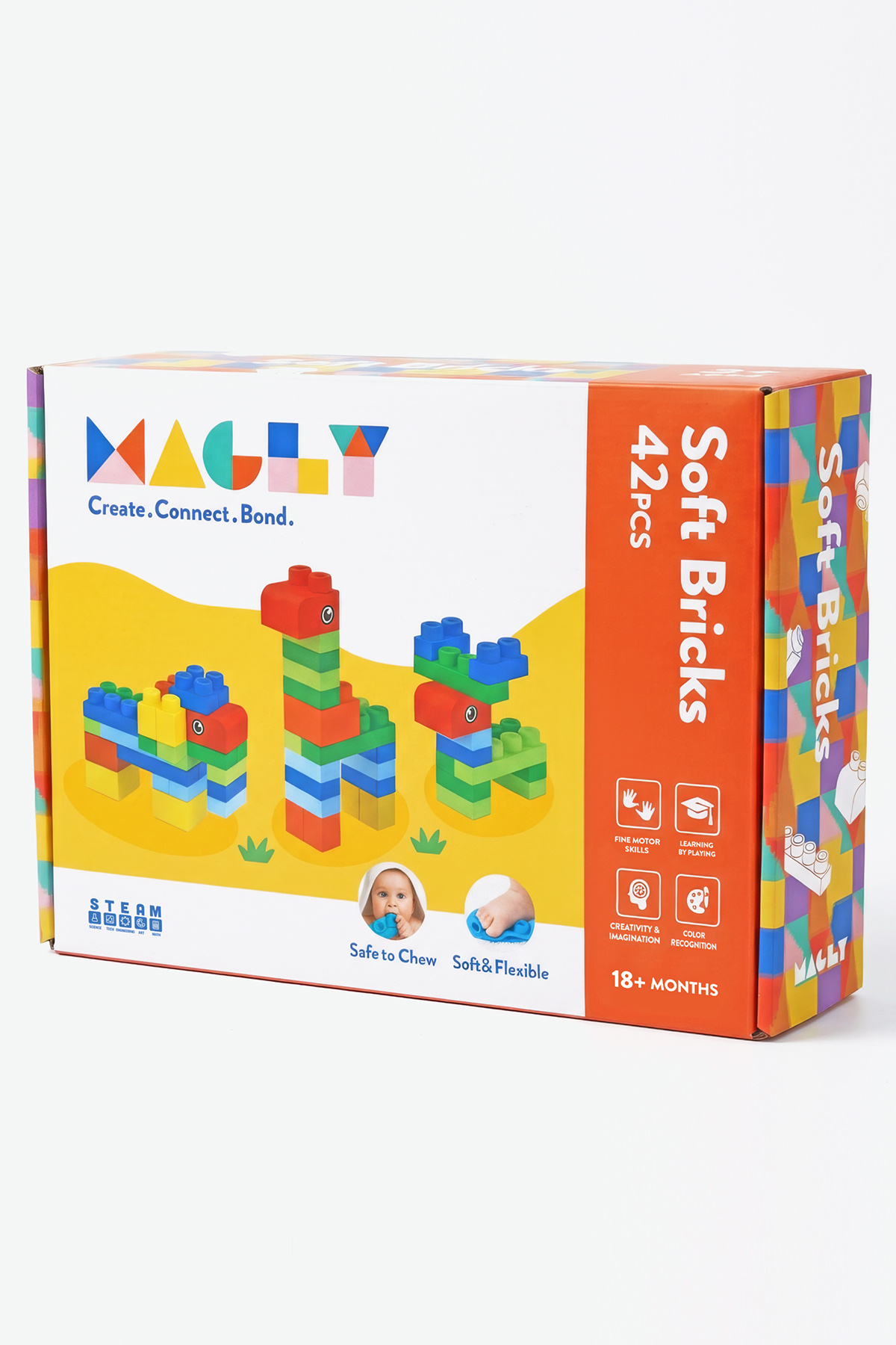 Magly Soft Bricks Yumuşak Yapı Blokları - Çocuklar İçin Renkli Esnek 42 Parça Yapı Blok Seti
