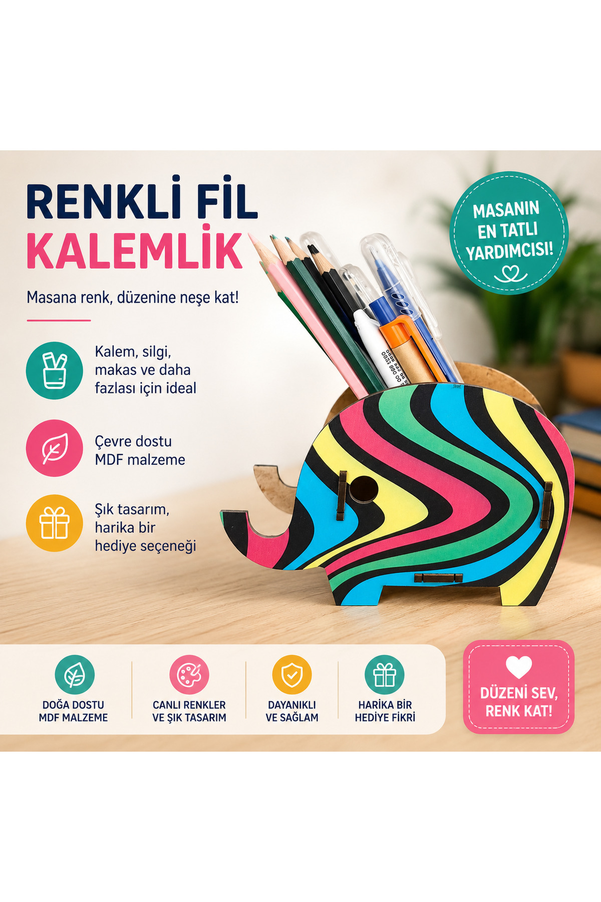 YAHO OYUNCAĞIN DOĞAL HALİ Ahşap Fil Kalemlik(KARNE HEDİYESİ)