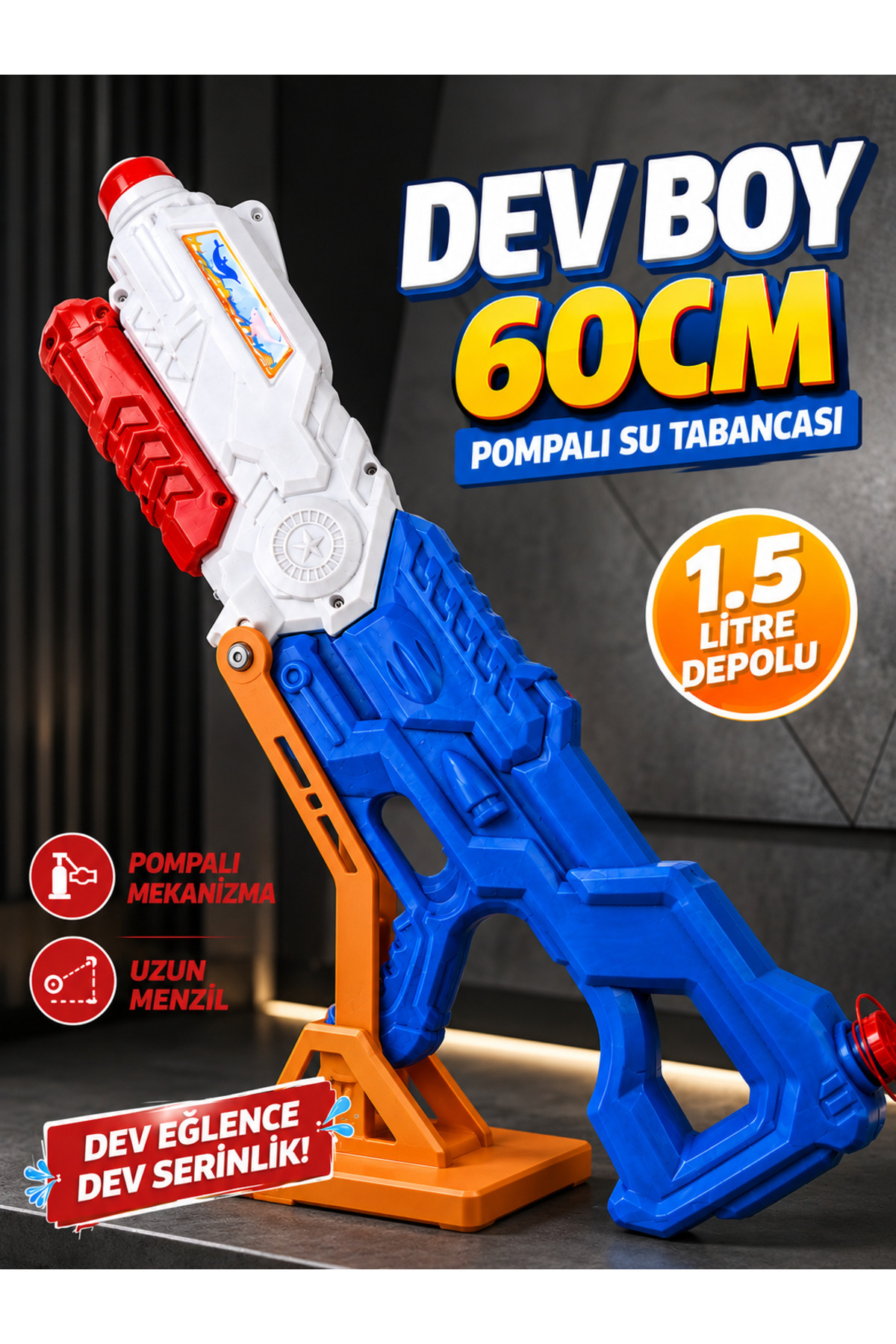 a v d a 1500ml Jumbo Dev Boy Pompalı Su Tabancası 60cm