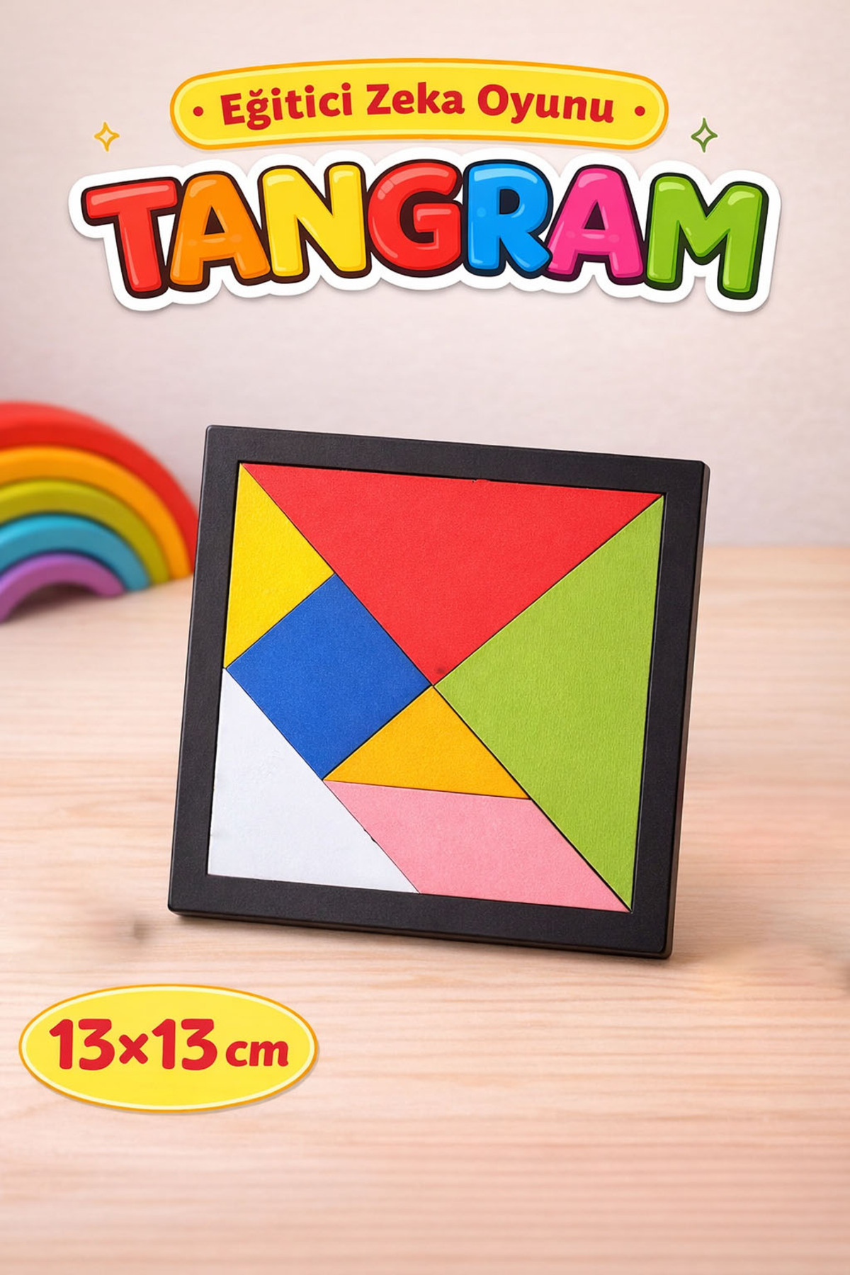 metafortoys Ahşap Tangram Zeka Oyunu 13x13 cm – Çocuklar İçin Eğitici Geometrik Puzzle Oyuncak