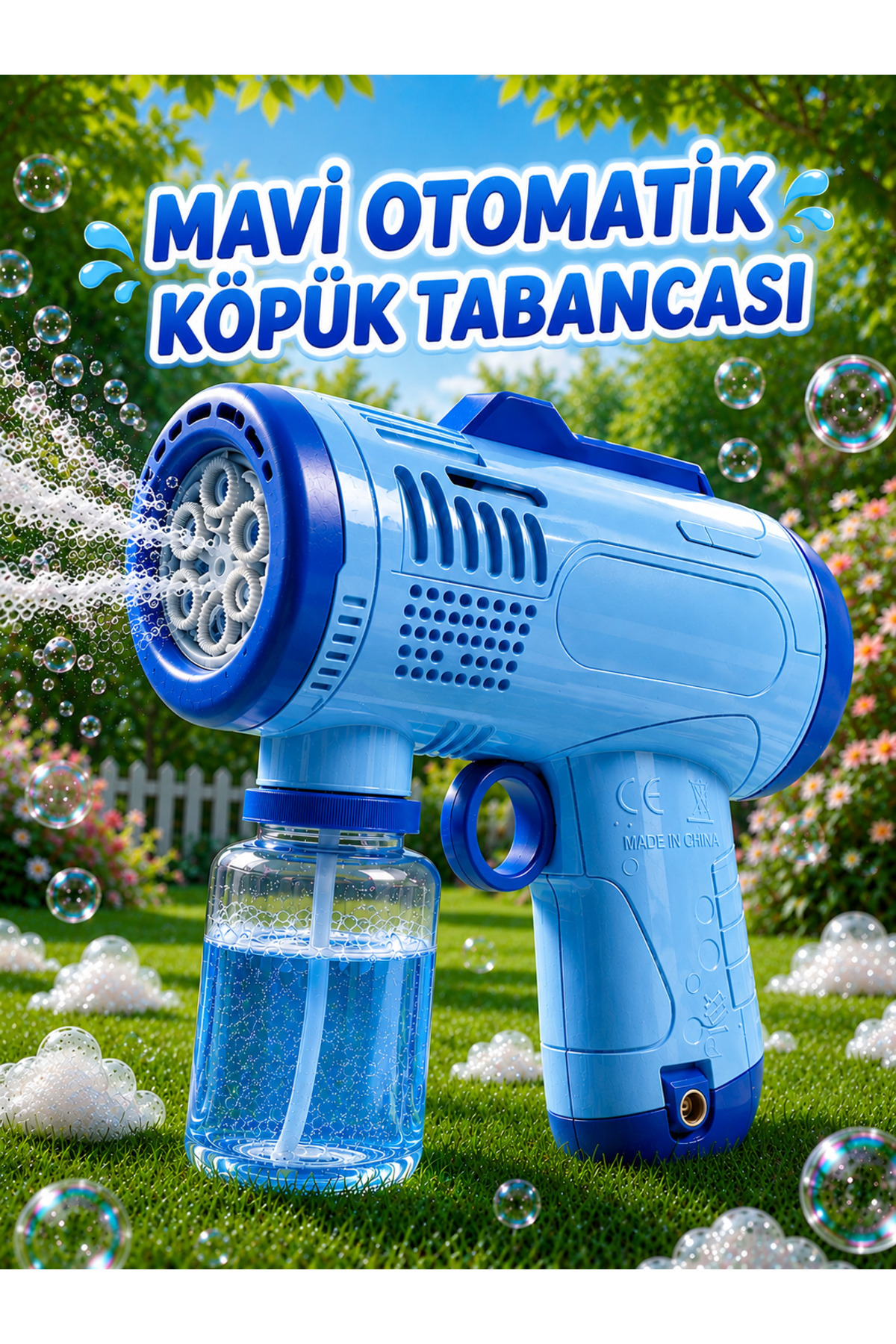 a v d a Mavi Otomatik Işıklı Ve Pilli Çoklu Baloncuk Atan Köpük Tabancası