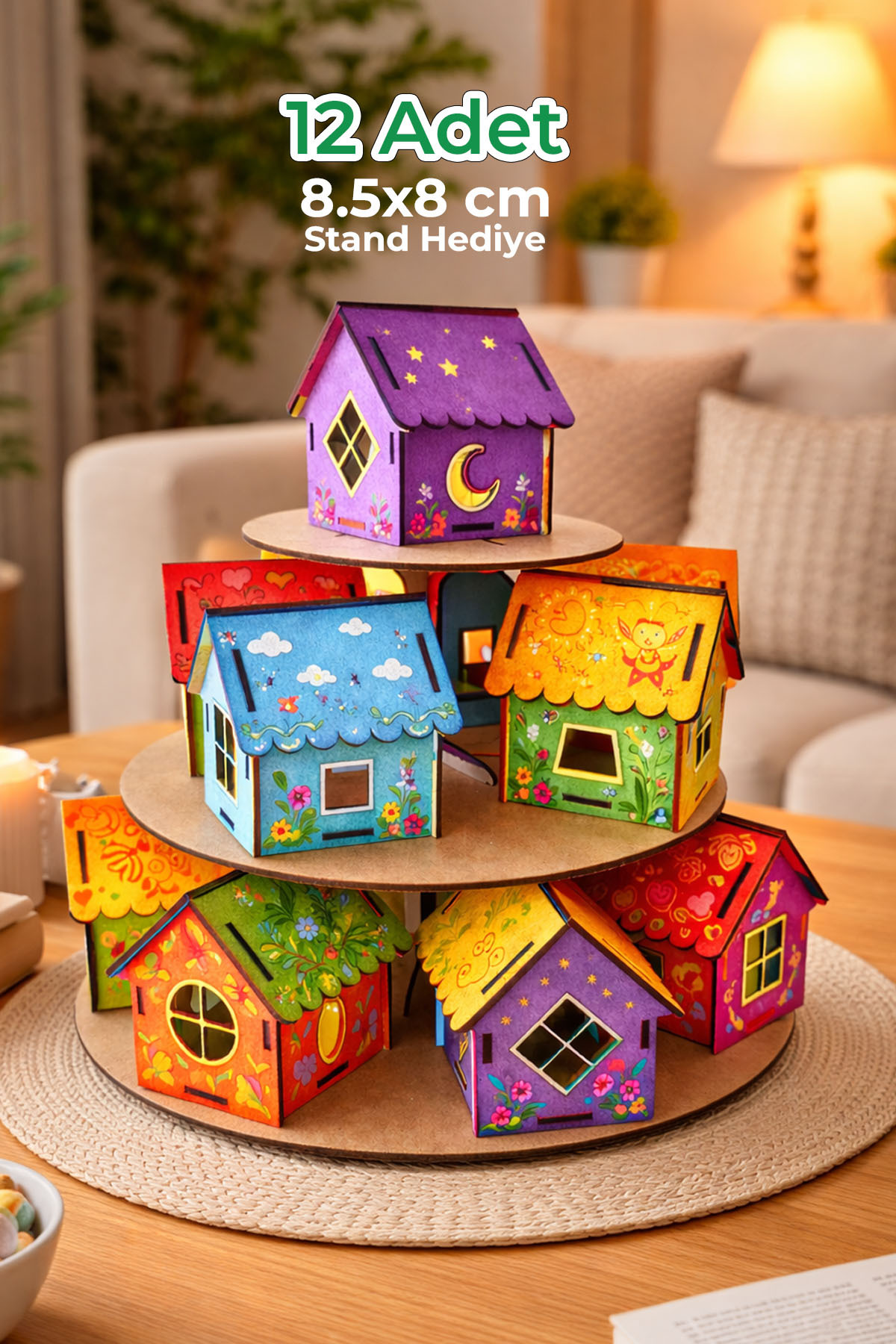 metafortoys 12 Adet Boyanabilir Mini Ahşap Ev Seti – Eğitici Etkinlik ve Dekor Oyunu Maket Ev