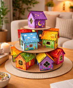 metafortoys 12 Adet Boyanabilir Mini Ahşap Ev Seti – Eğitici Etkinlik ve Dekor Oyunu Maket Ev - Görsel 3