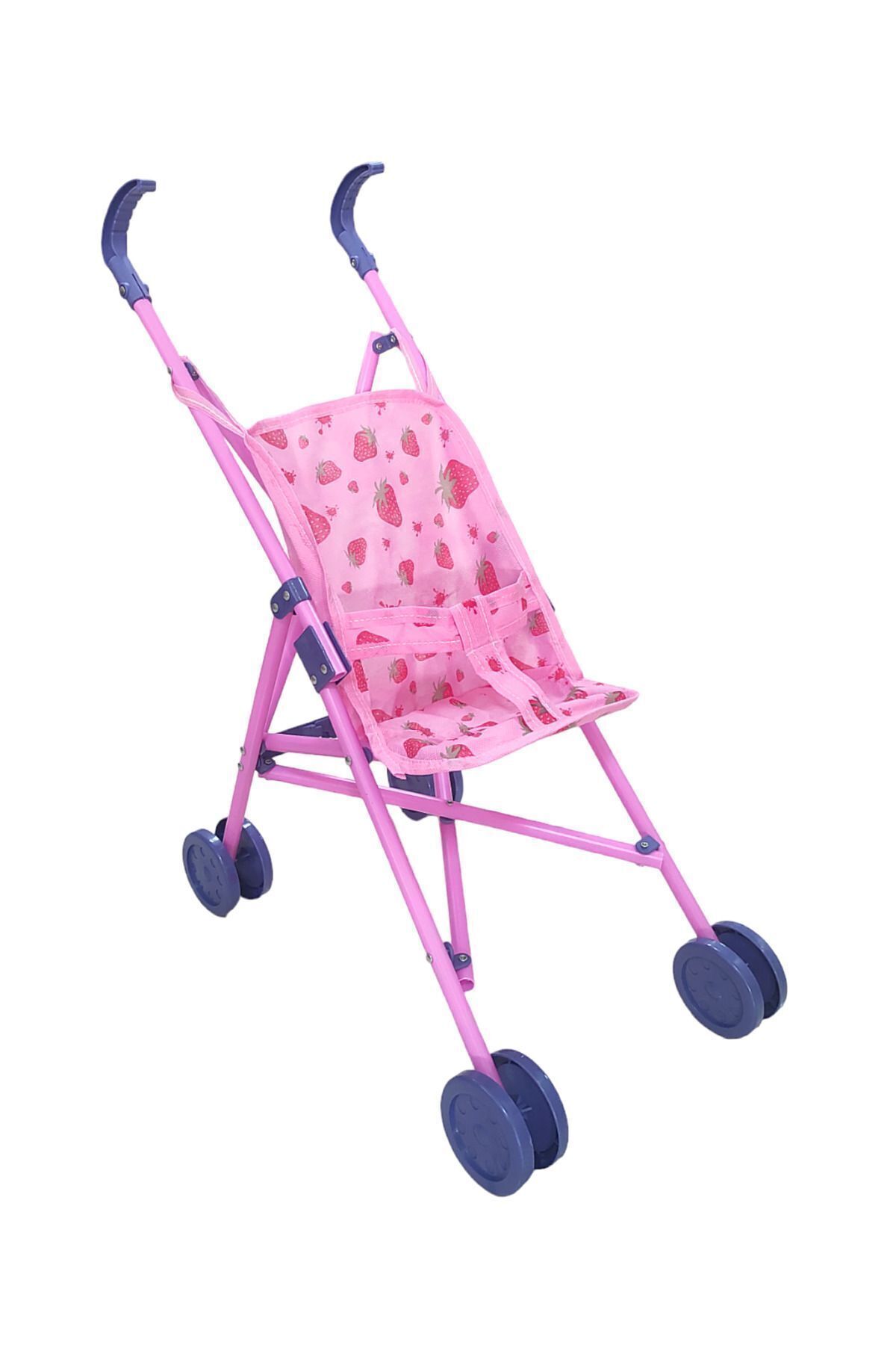 Brother Toys Oyuncak Puset Katlanabilir Bebek Arabası Pembe Baston Plastik Bebek Puseti Çilek Desenli