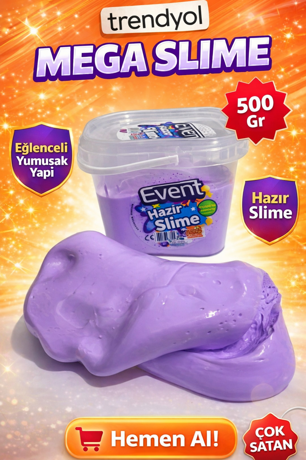 EVENT Mega Slime Hazır Slime 500 Gr – Yumuşak Kıvamlı, Eğlenceli Oyun Slime Mor