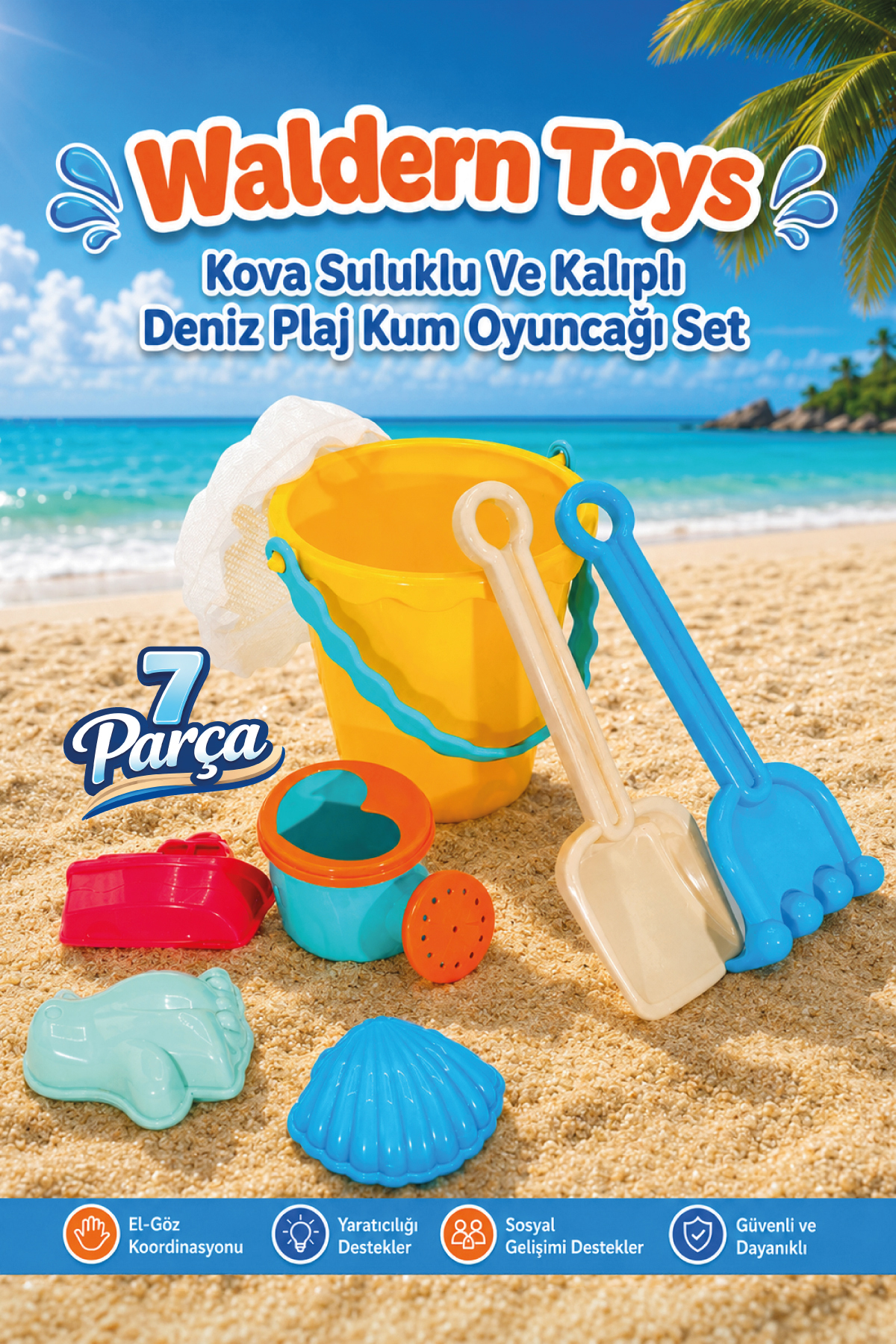 Waldern Toys Kova Suluklu Ve Kalıplı Deniz Plaj Kum Oyuncağı Set