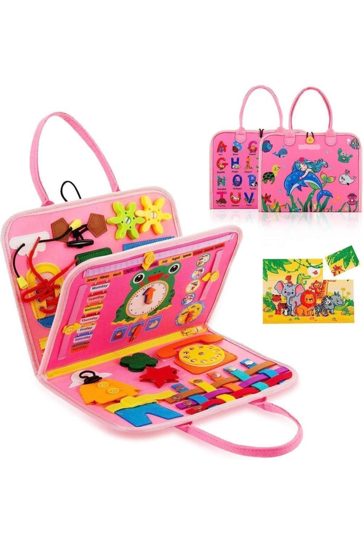robokids Montessori Keçe Eğitim Çantası Busy Board- Pembe 4 Sayfa