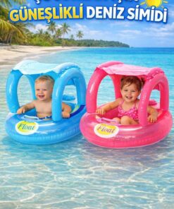 RAMEH Gölgelikli Tenteli Çocuk Deniz Simiti Baby Float Bebek Deniz Simiti 0-3 Yaş Bebek Botu Pembe - Görsel 2