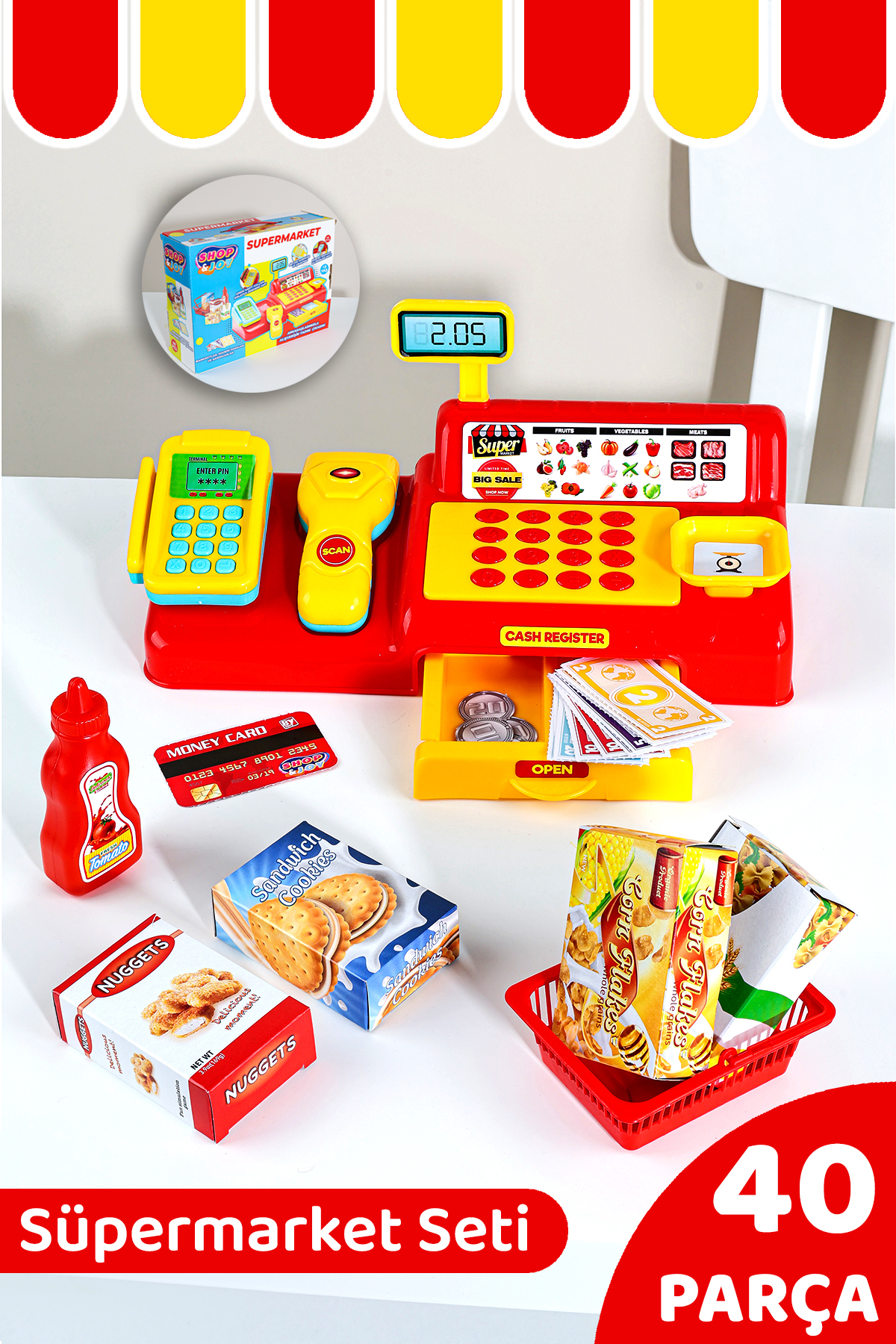 Meleni Toys 40 Parça Yazar Kasa Alışveriş Seti - Aksesuarlı Market Seti Eğitici Öğretici Oyuncak