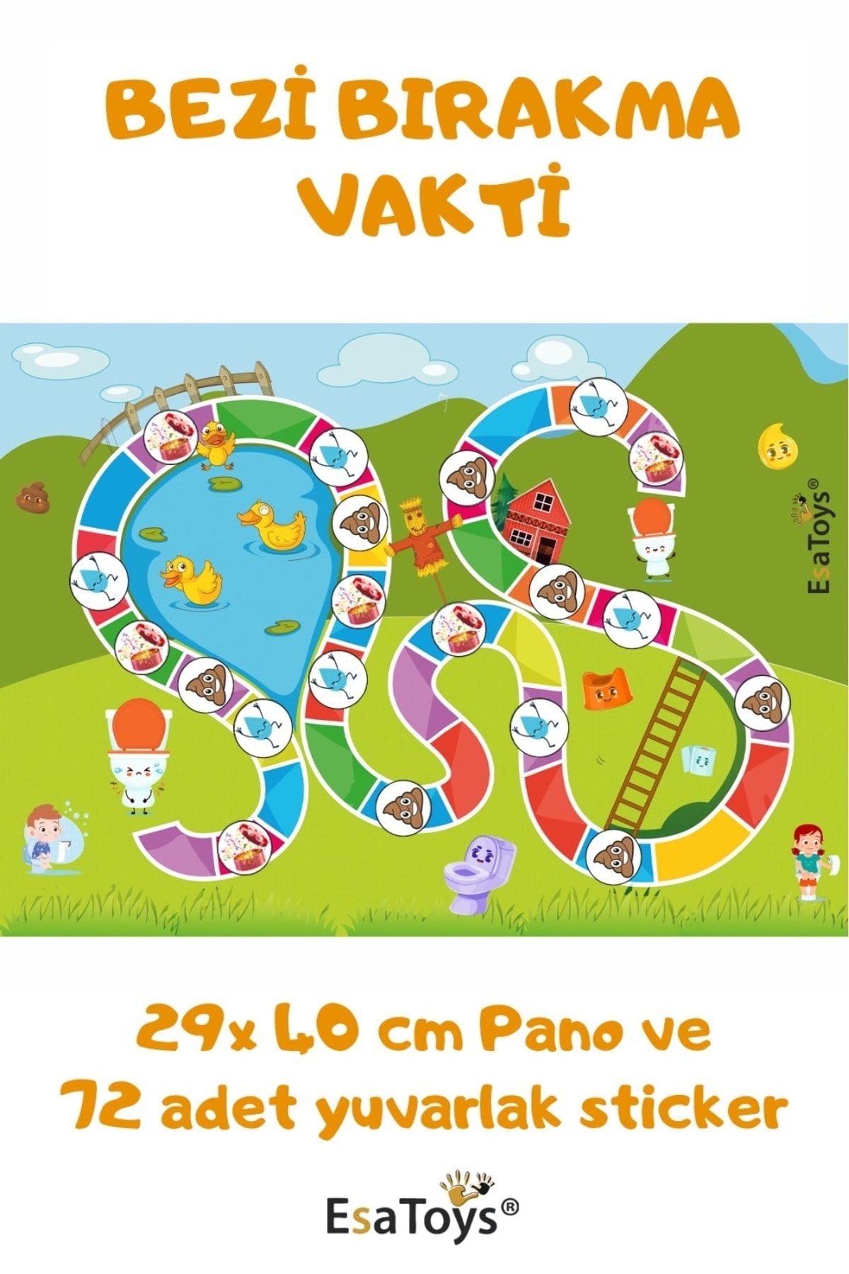 esatoys Tuvalet Eğitimi Sticker Panosu – 60'lı Set – 2-3 Yaş – Eğitici Ödül Tablosu