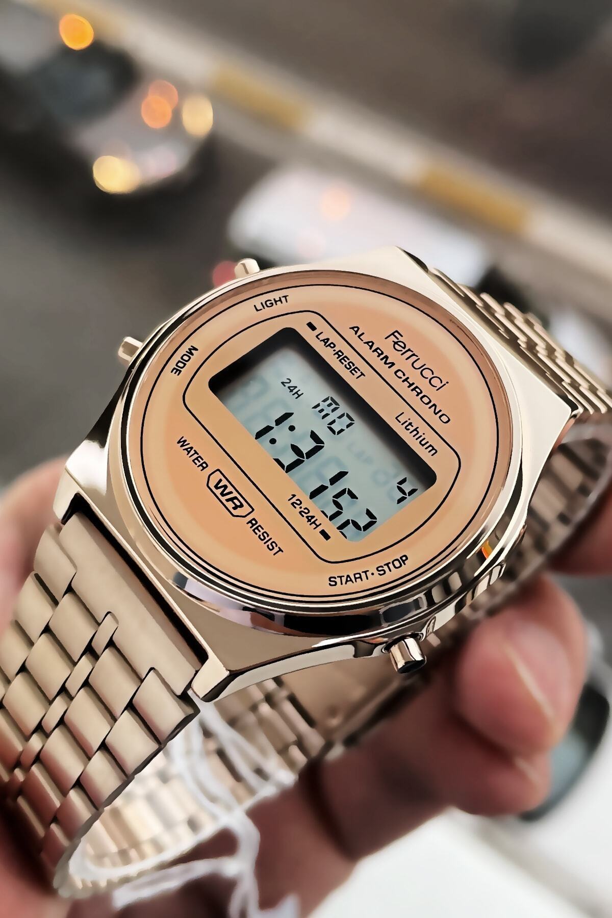 Ferrucci 3 Atm Su Geçirmez Rose Gold Renk Çelik Kordon Unisex Dijital Kol Saati Elg632 - Görsel 3