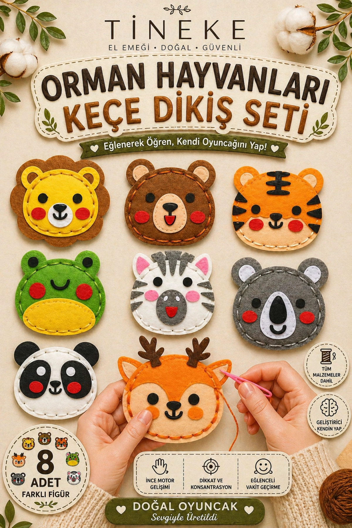 TİNEKE 8 Adet Çocuklar Için Kendin Yap Montessori Eğitici oyuncak Keçe Dikiş El Sanatları Seti 3 Yaş