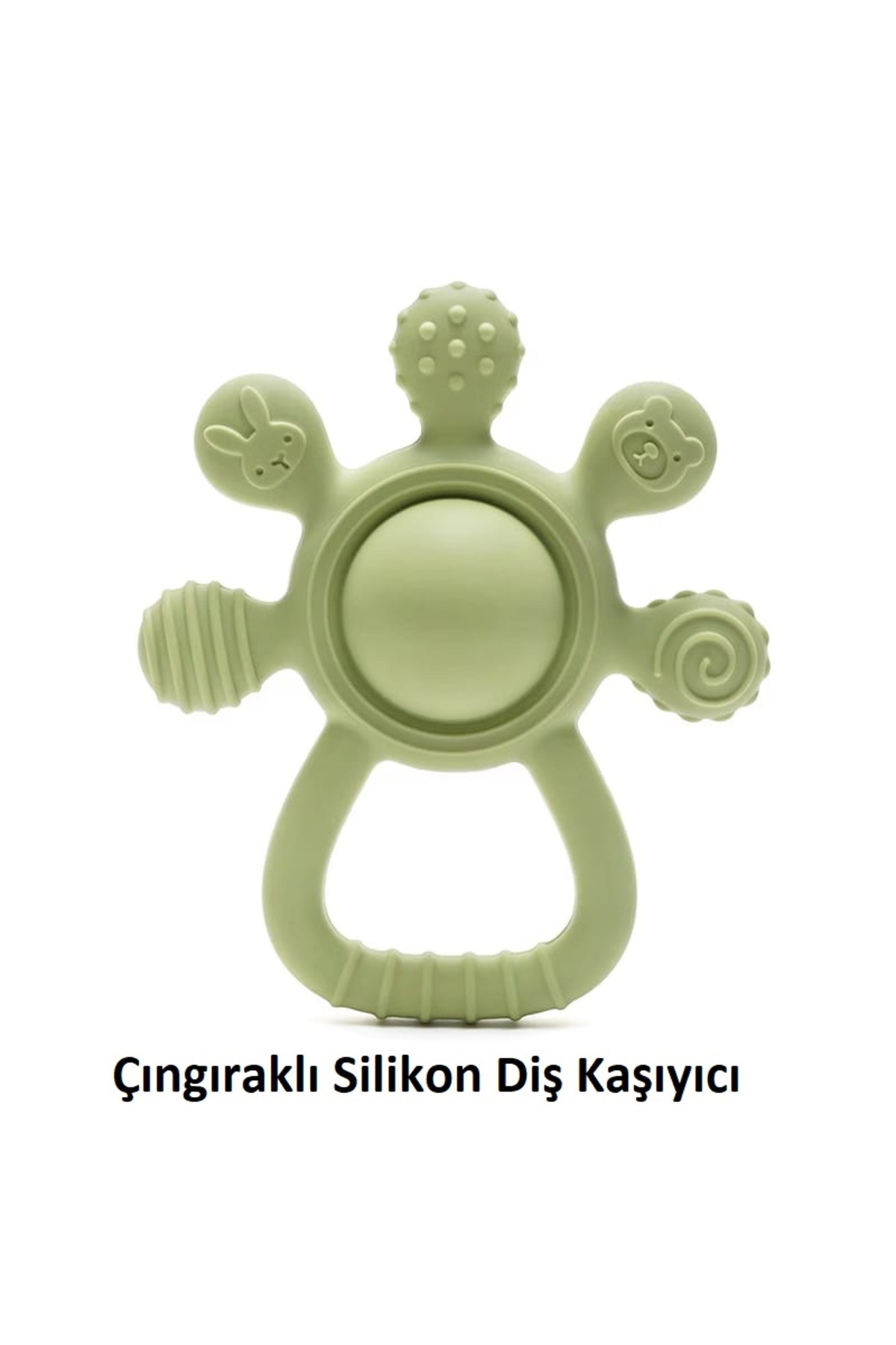 tutobaby Çıngıraklı Silikon Diş Kaşıyıcı (Hayvan Desenli, Palmiye Şekilli)