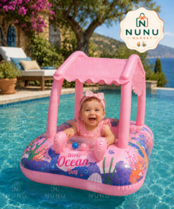 NUNU Gölgelikli Bebek Deniz Simidi Oturaklı Baby Float UV Korumalı – Mavi / Pembe