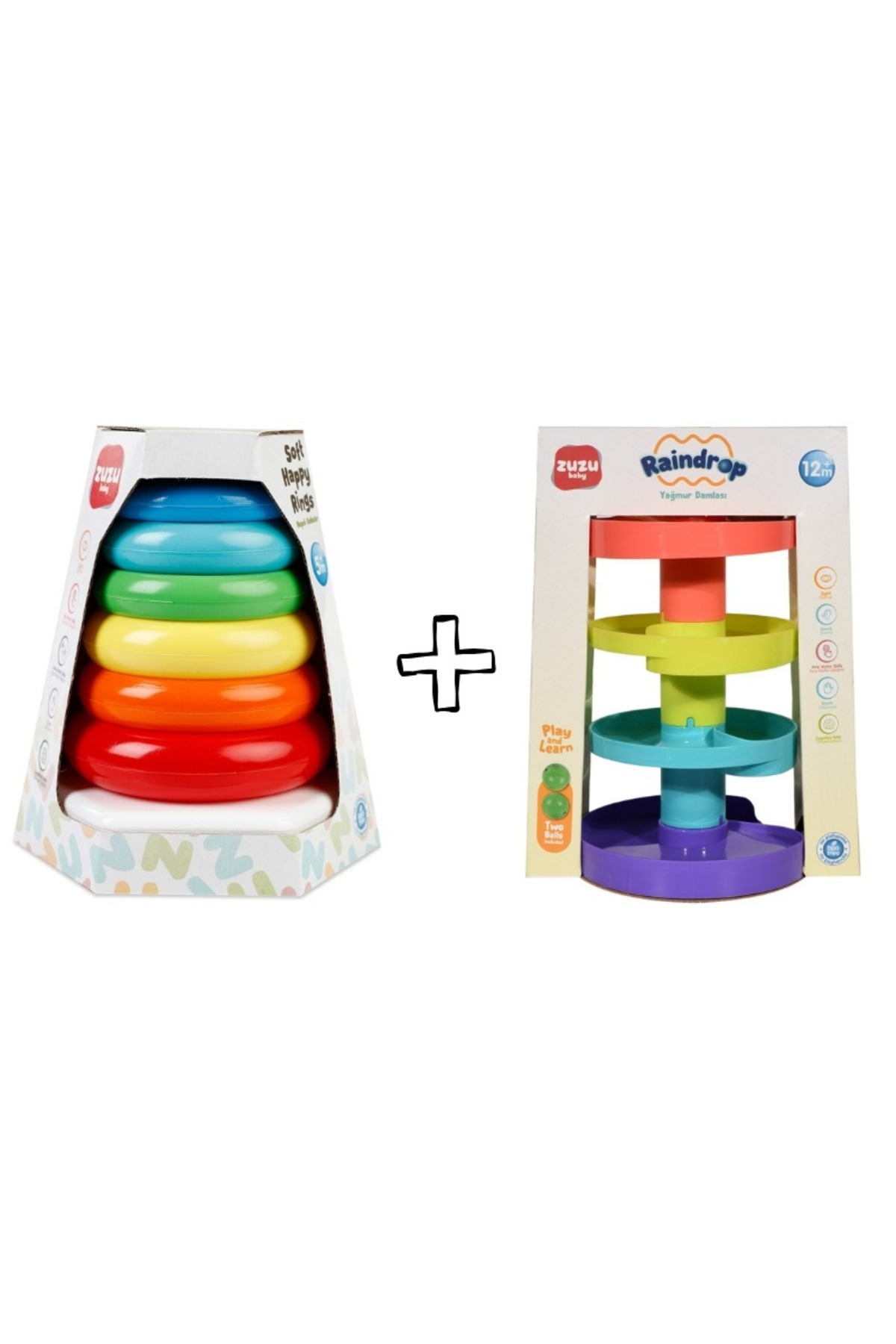 babysch Toys Neşeli Halkalar ve Yağmur Damlası - Çıngıraklı Top Oyunu ikili set Eğitici Oyuncak Seti