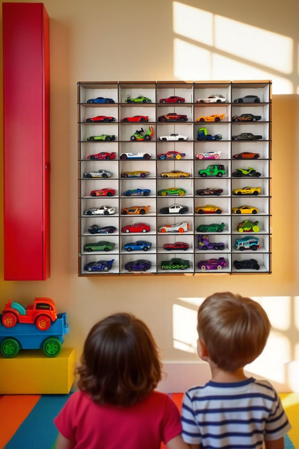 Genel Markalar Araba Rafı 50'li Beyaz Renk (HOTWHEELS VE MATCBOX ARABA IÇİN UYGUNDUR) Çocuk Oyuncak Araba Garajı