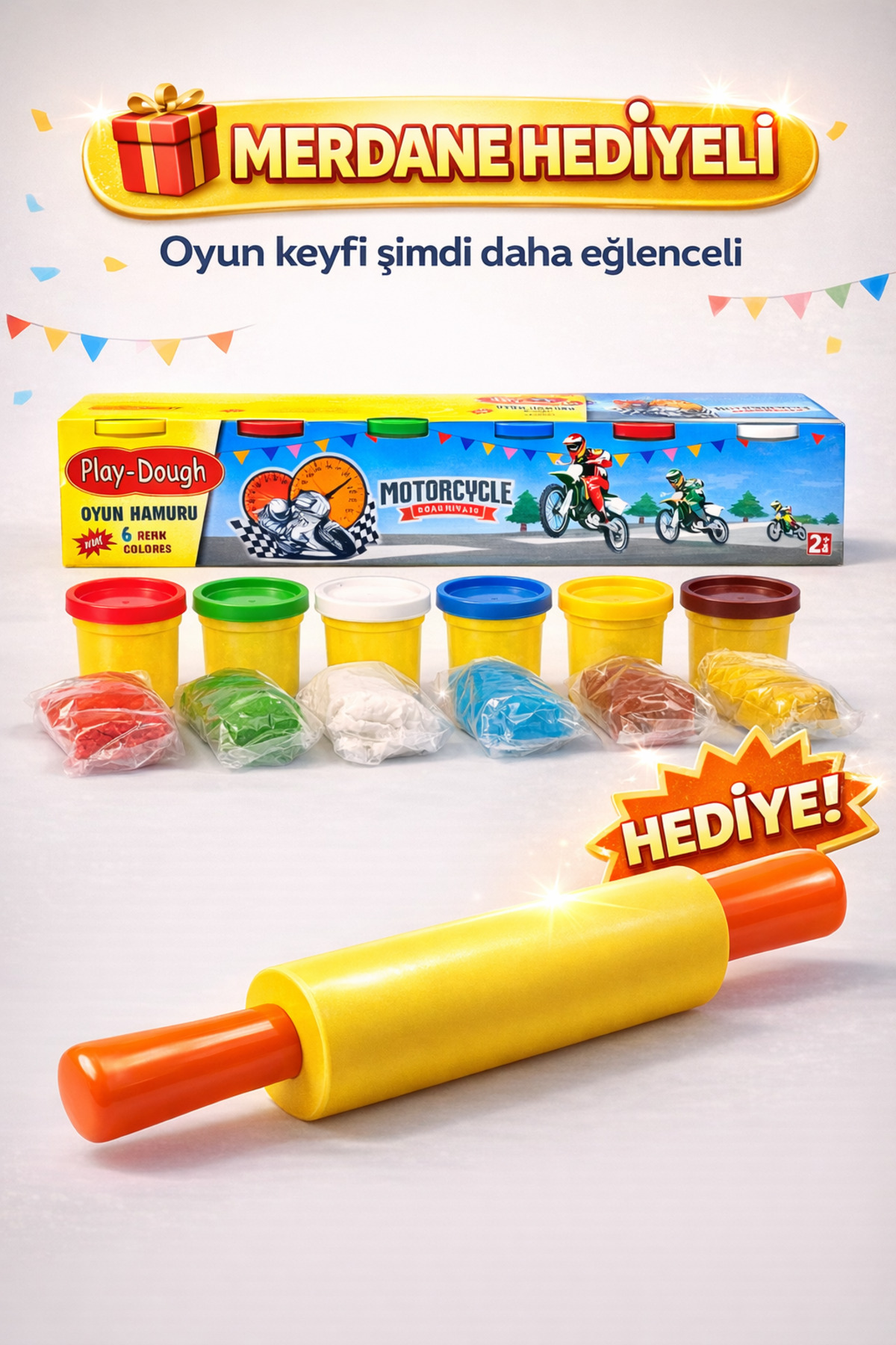 HEROES DOUGH Merdane Hediyeli 6'lı Oyun Hamuru Seti (Toplam 240 Gr) - Mini Boy Renkli Okul Öncesi Eğitici Hamur