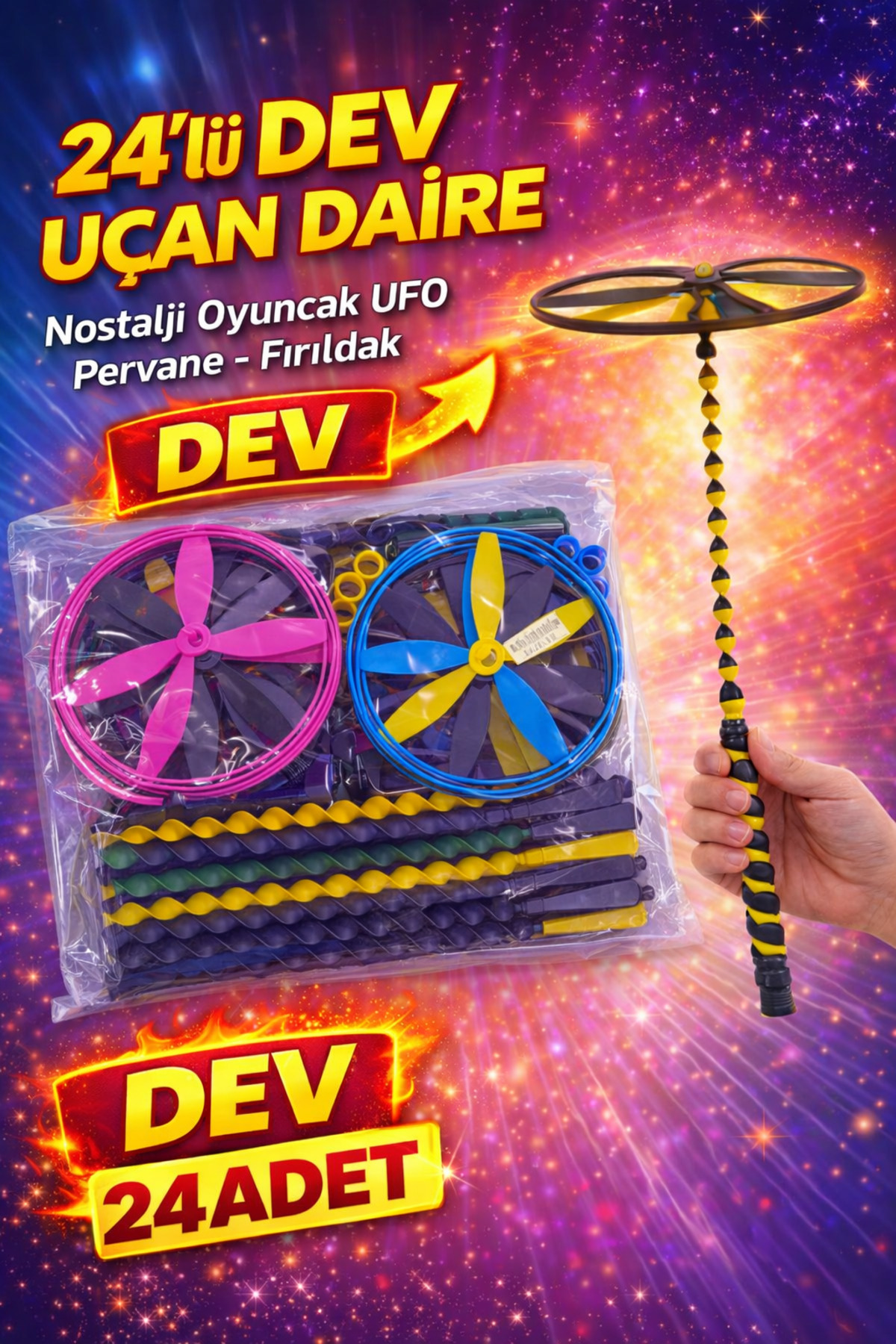 KAR TANESİ 24'lü DEV Uçan Daire Oyuncak Seti | Okul Karne Hediyesi Parti Dağıtmalık UFO Fırıldak