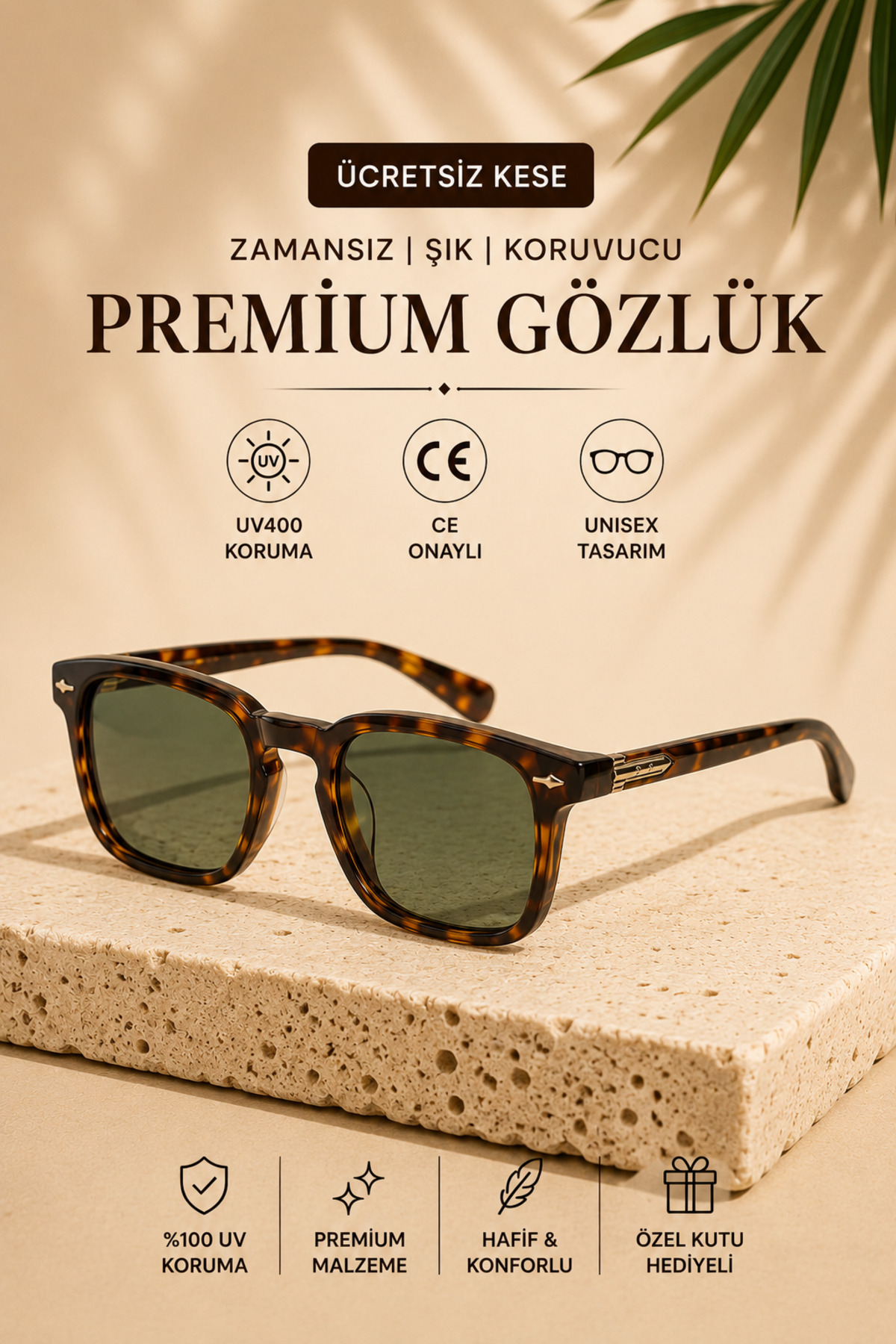 WATCHOFROYAL Royal Eyewear Re981 Yeşil leopar Güneş Gözlüğü