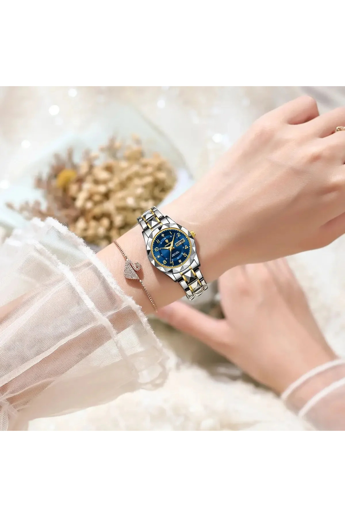 POEDAGAR 306 Daydate Steel Luxury Kadın Kol Saati - Görsel 3